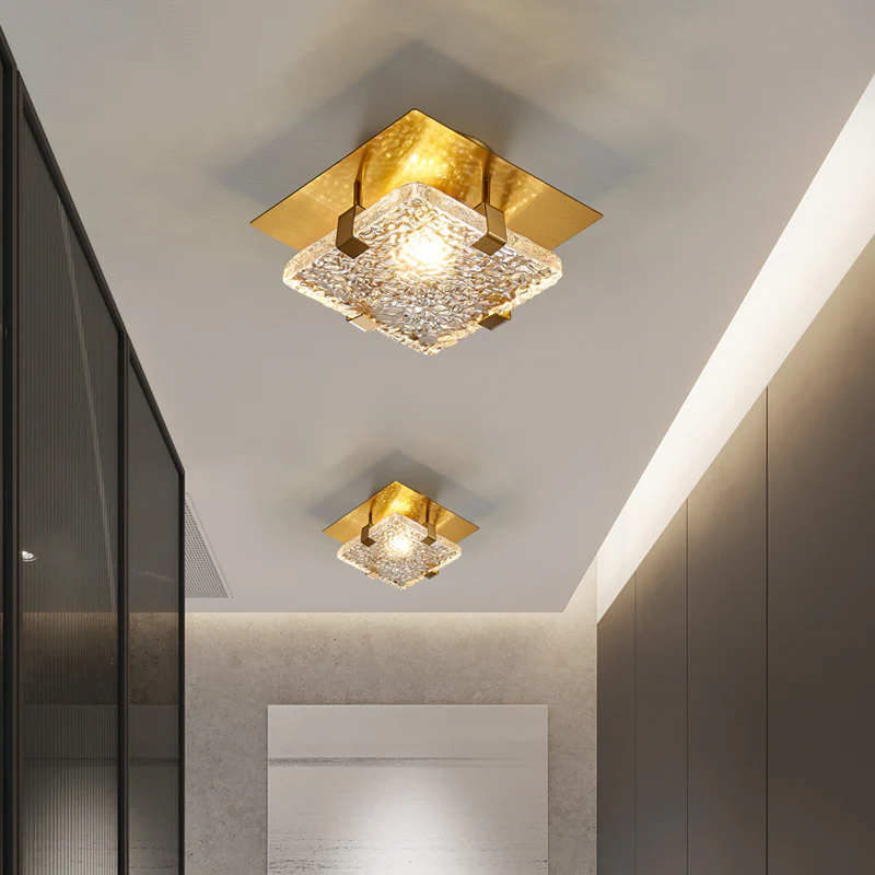 Opulent Glow Textured Glass Brass Ceiling Light
