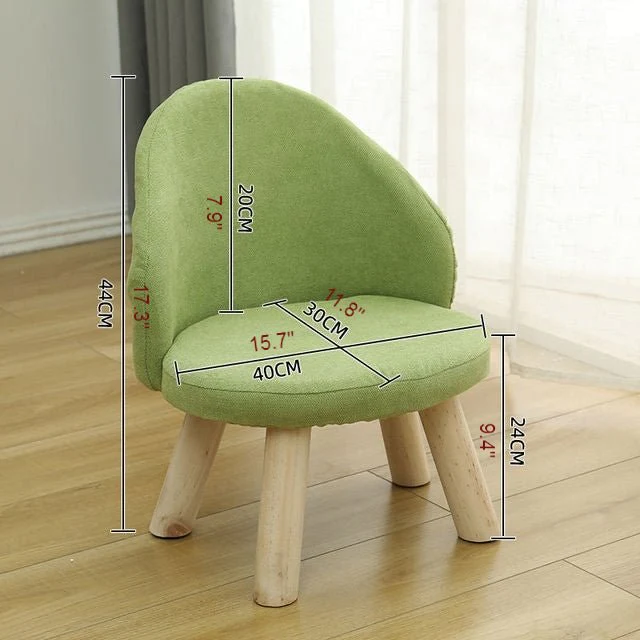 Round Low Stool For Living Room Made of Solid Wood Cotton And Linen