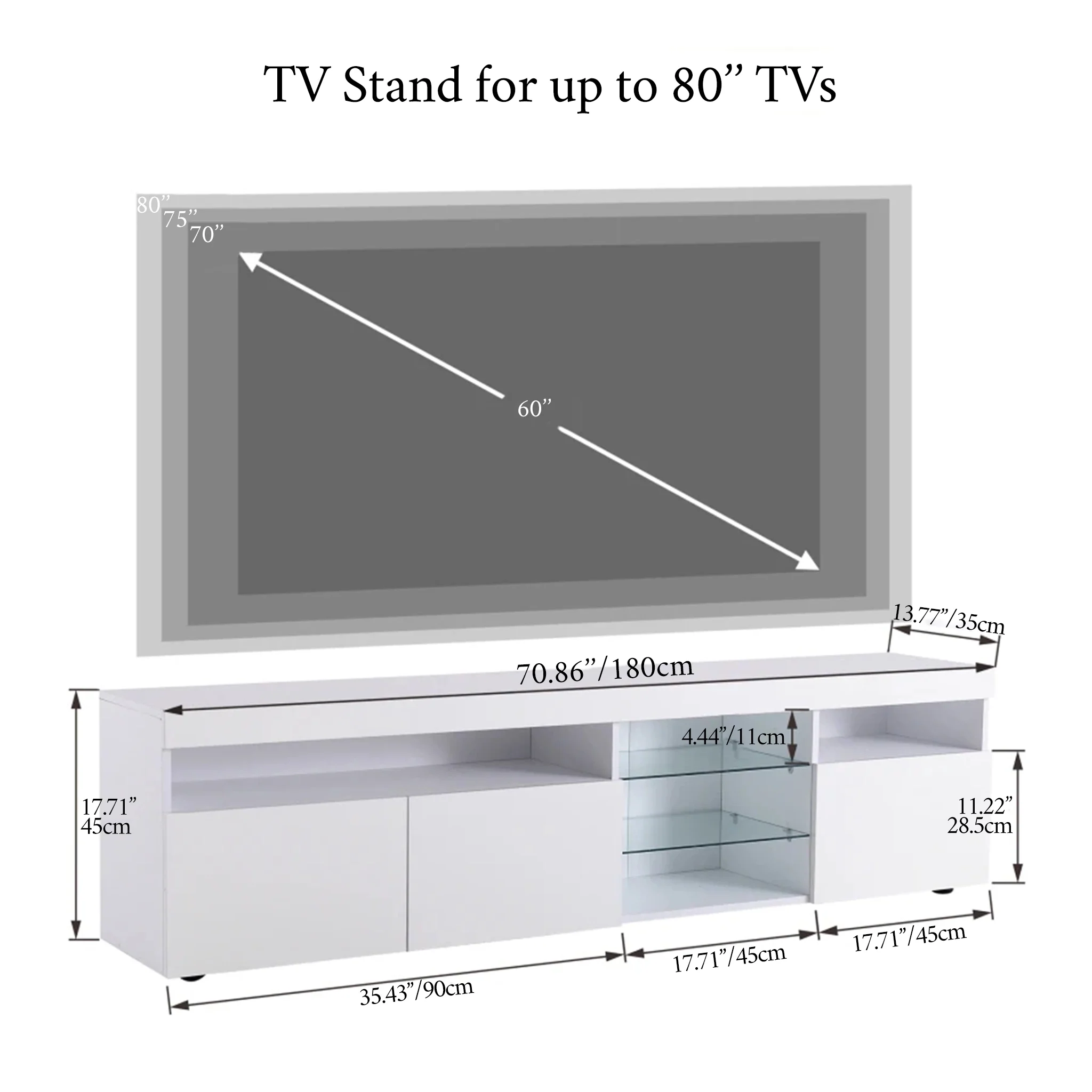 Shannon | Black/White Minimalistic TV Stand with Glass Shelves