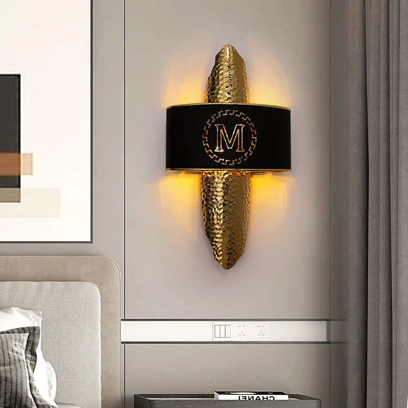 Luxury Golden Wall Lamp with M-Letter Lampshade, Living Room, Bedroom