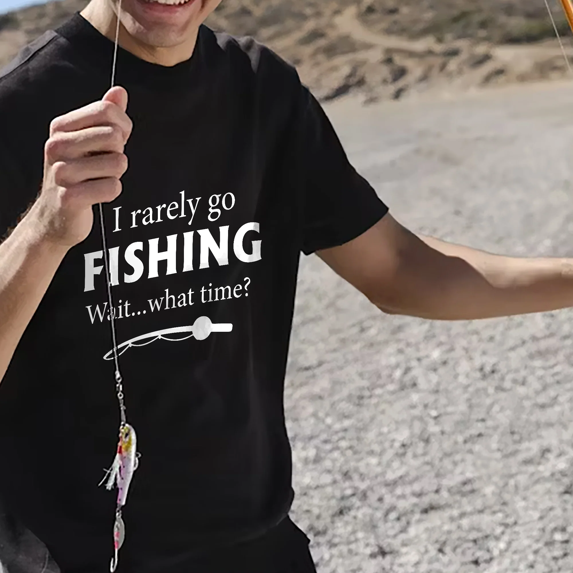 I Rarely Go Fishing Shirt �C Wait What Time? Tee �C Funny Fisherman Humor �C Black �C Up To 5XL
