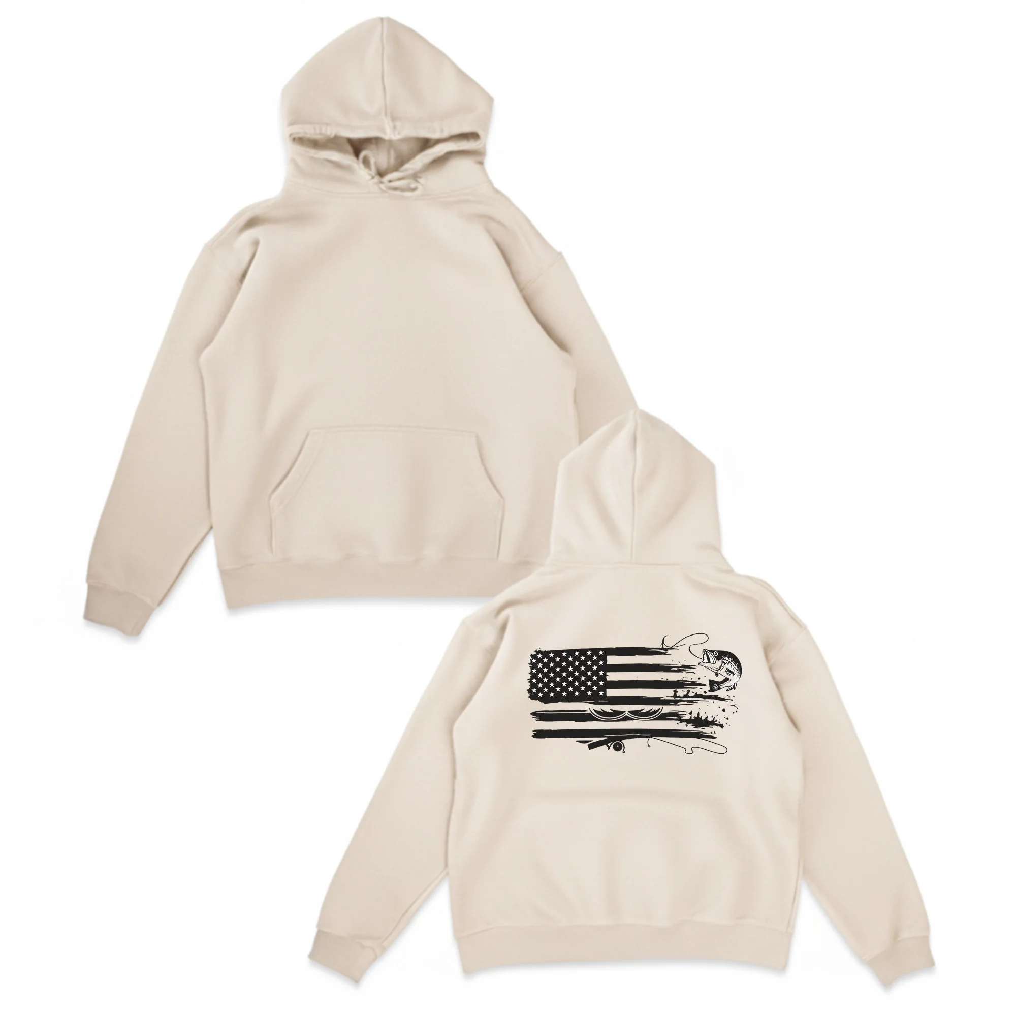 American Flag Fishing Hoodie �C Patriotic Bass Fishing Hoodie, USA Fisherman Gift, Lure and Rod Flag Hoodie