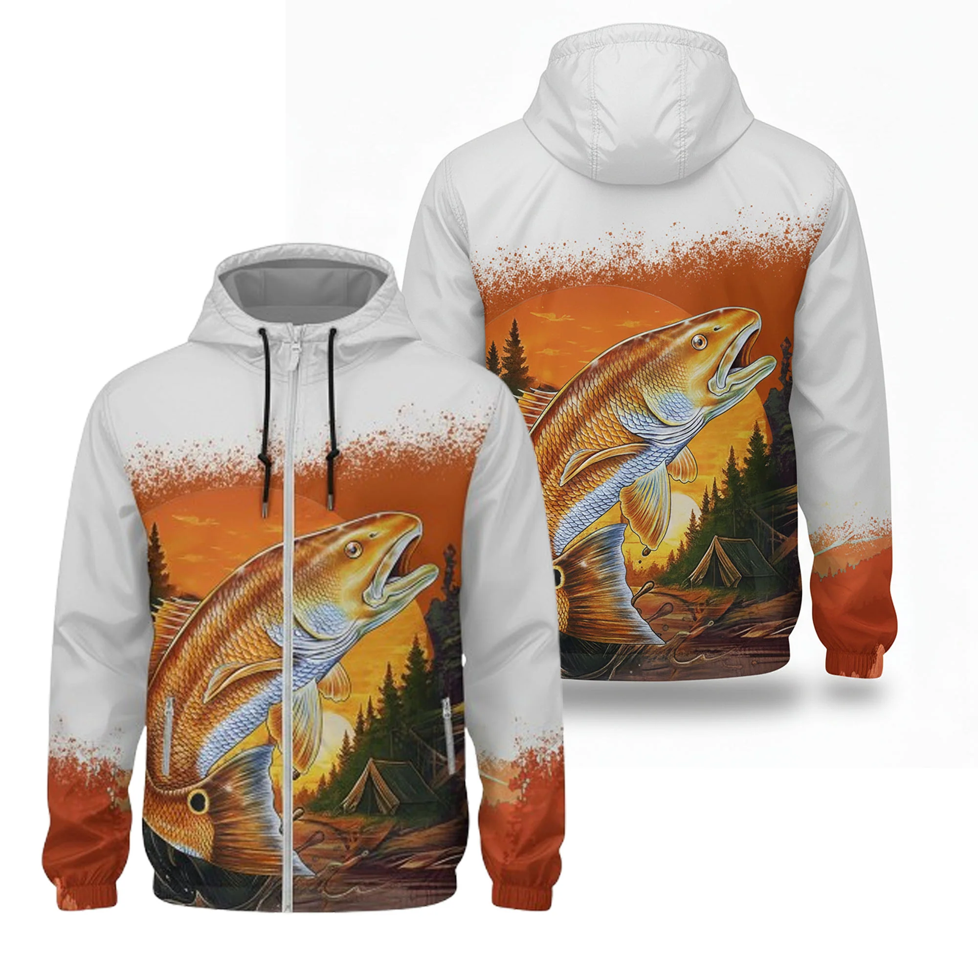 Redfish Sunset Lightweight Windbreaker Jacket �C Saltwater Fishing Hoodie for Anglers