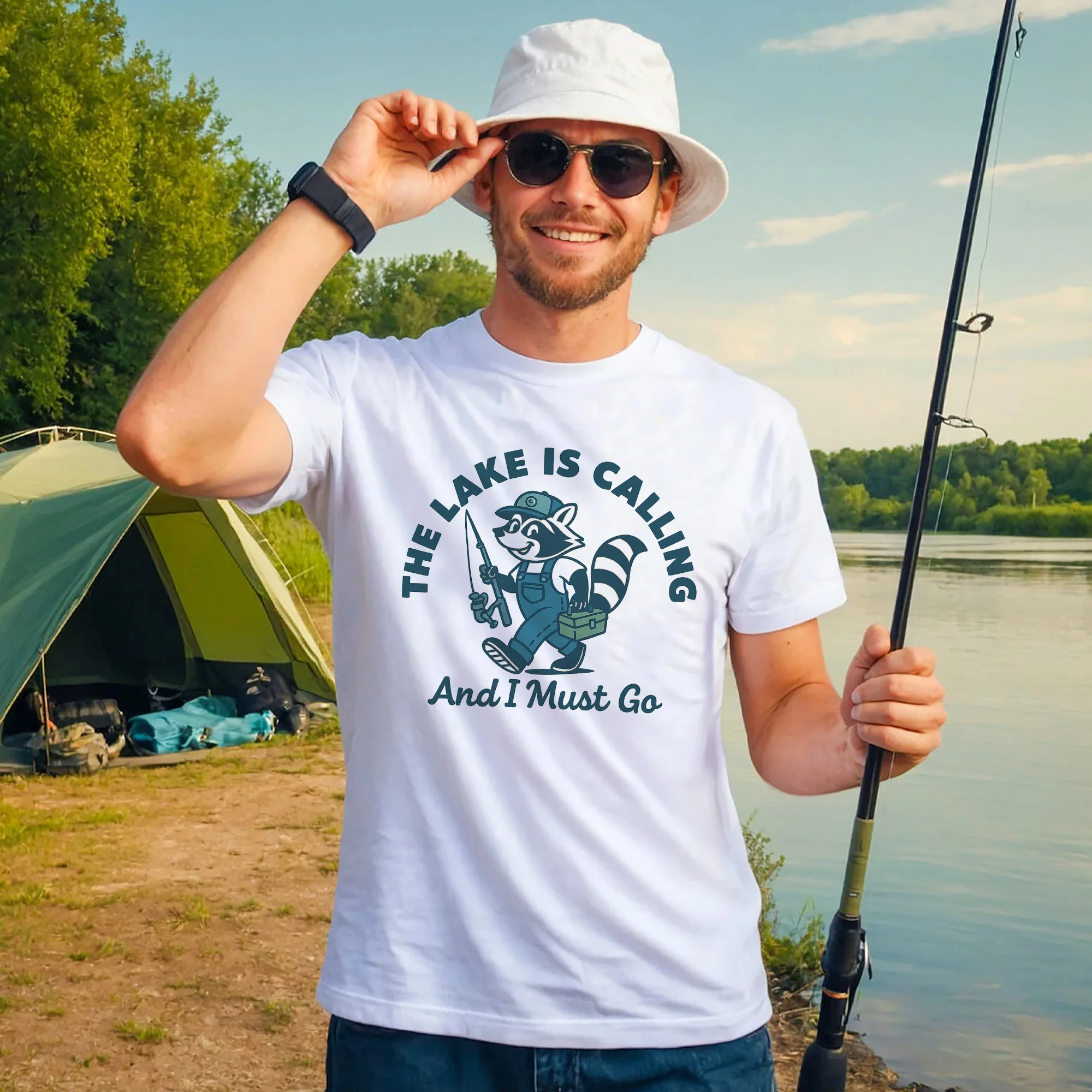 Funny Fishing Tee �C The Lake Is Calling And I Must Go �C  Fisherman Gift Shirt �C White �C Up To 5XL