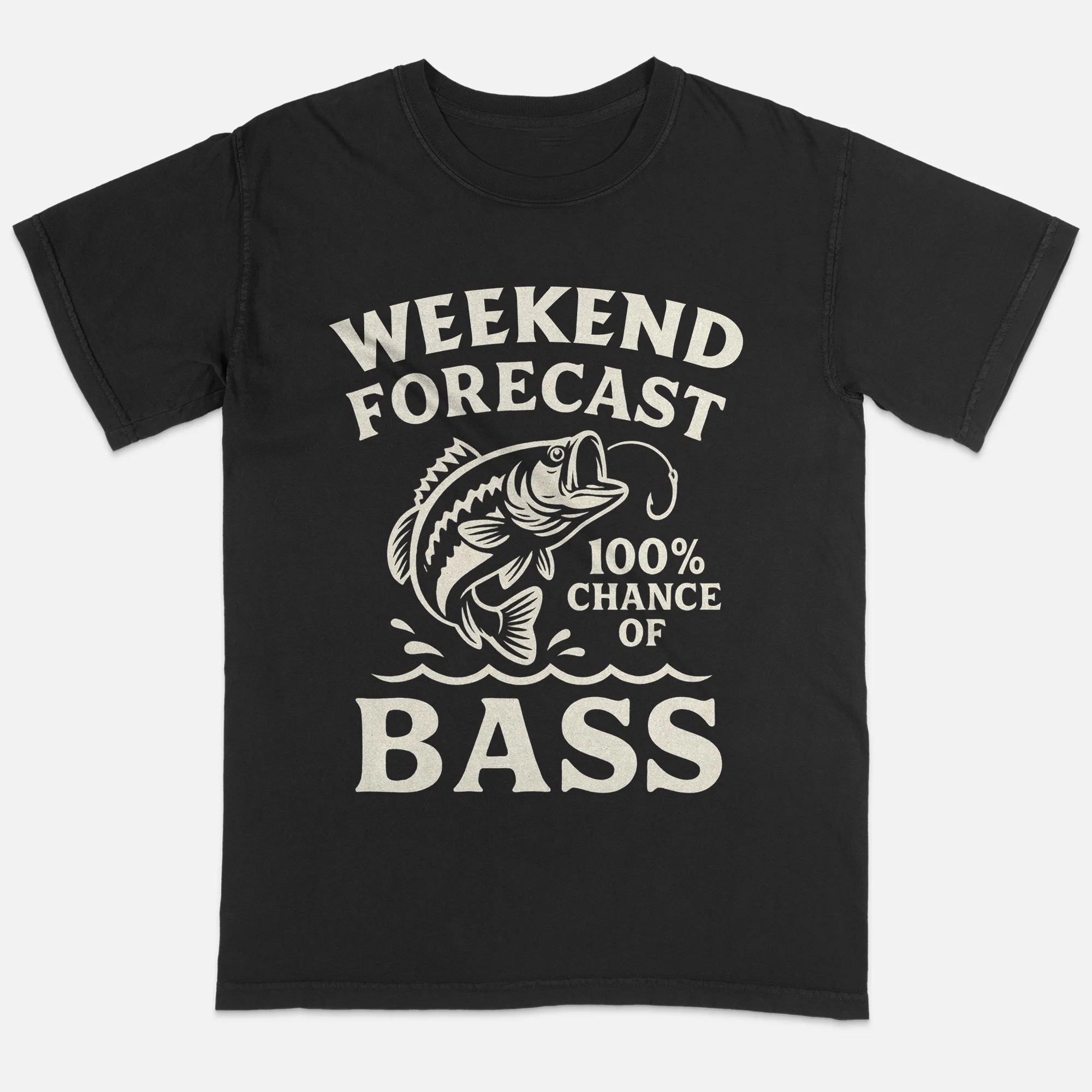 Weekend Forecast 100% Chance Of Bass Fisherman Shirt - Funny Fishing Tee For Anglers - Black - Up To 5XL