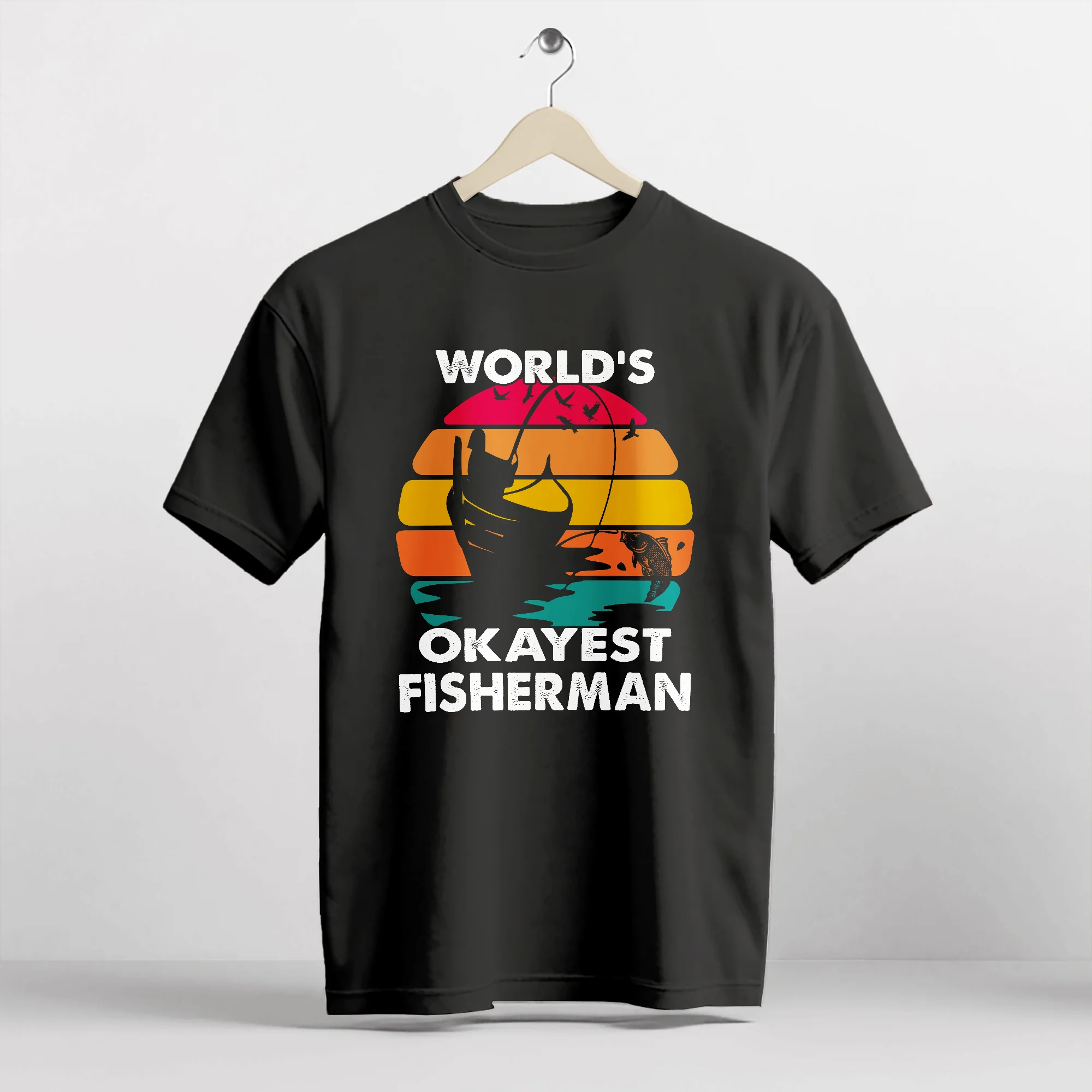 Retro Fishing Shirt �C World's Okayest Fisherman Vintage Tee �C Funny Angler Graphic Shirt �C Black �C Up To 5XL