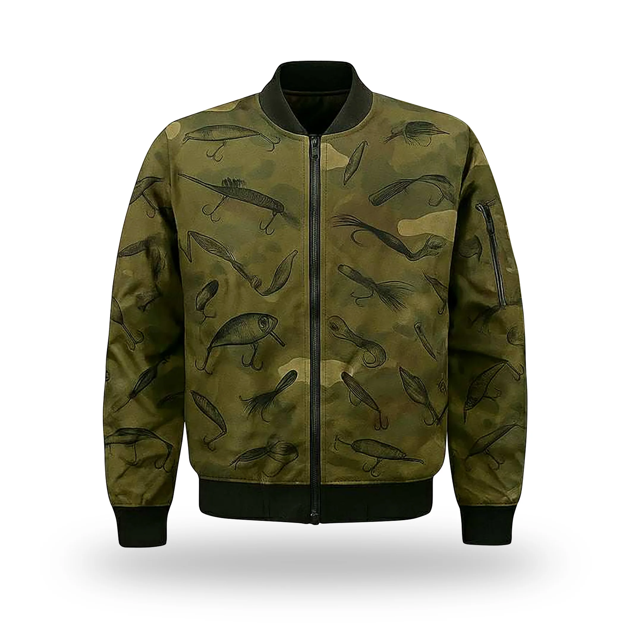 Camo Fishing Lure Bomber Jacket �C Outdoor Angler Style
