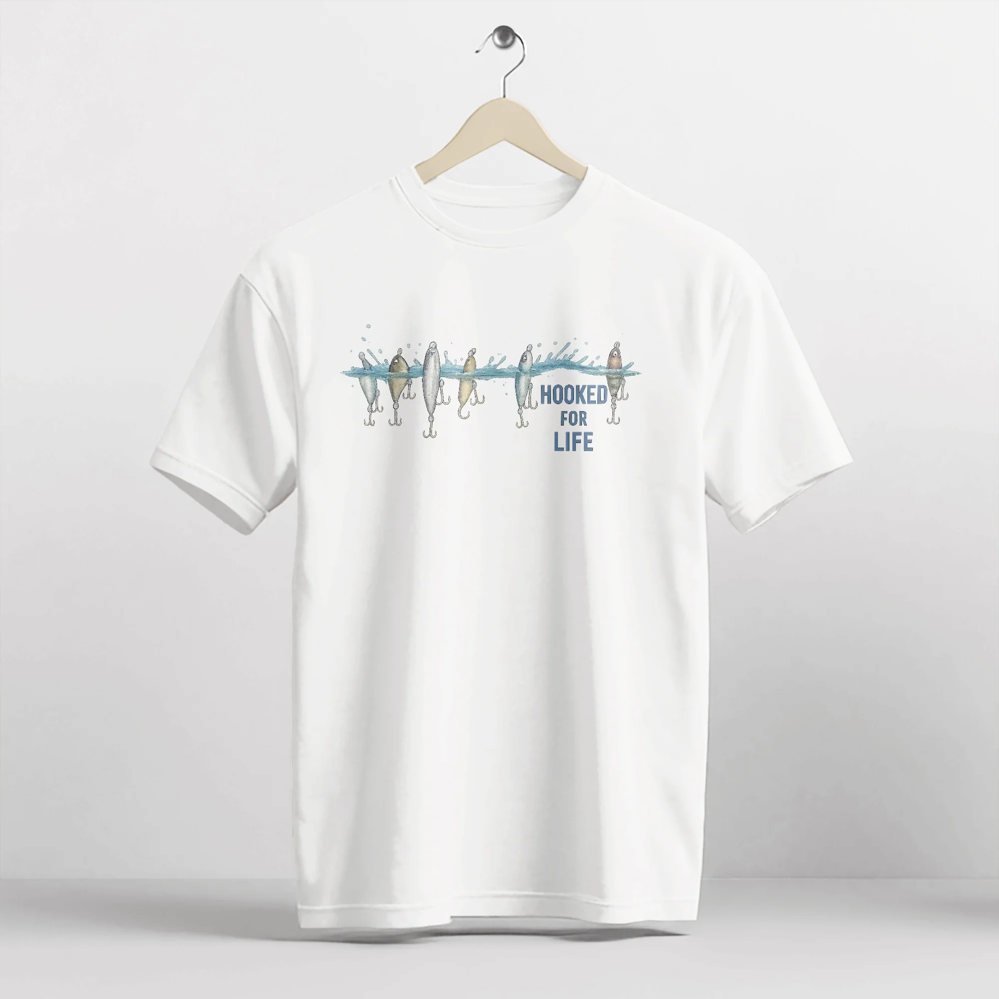 Hooked For Life Shirt �C Fishing Lover Tee �C Angler Gift �C White �C Up To 5XL