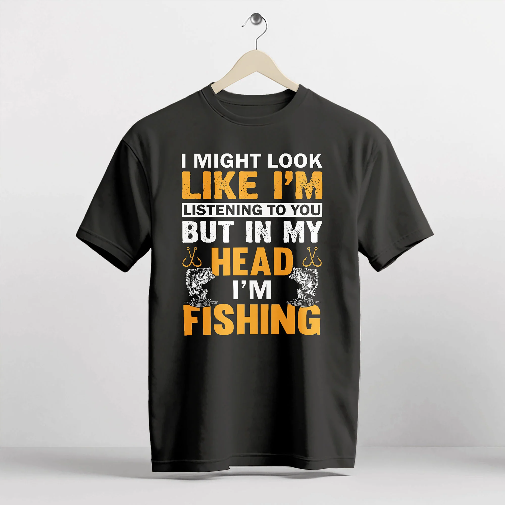 Funny Angler Tee �C I Might Look Like I'm Listening But In My Head I��m Fishing Shirt �C  Black �C Up To 5XL