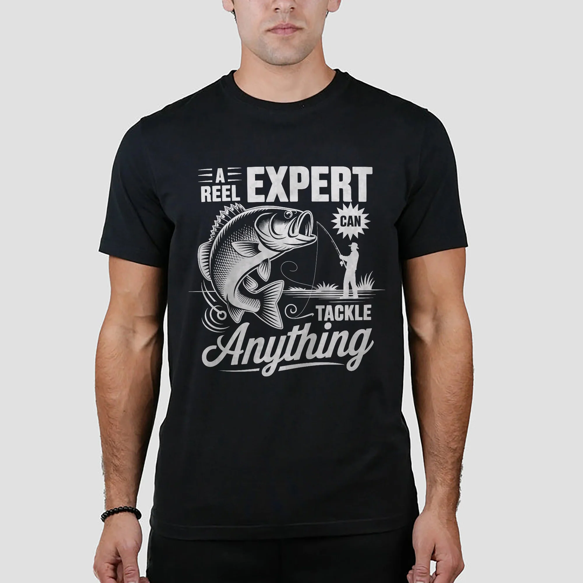 Fishing Bass Shirt - A Reel Expert Can Tackle Anything Graphic Tee - Funny Fisherman Gift�C Black �C Up To 5XL