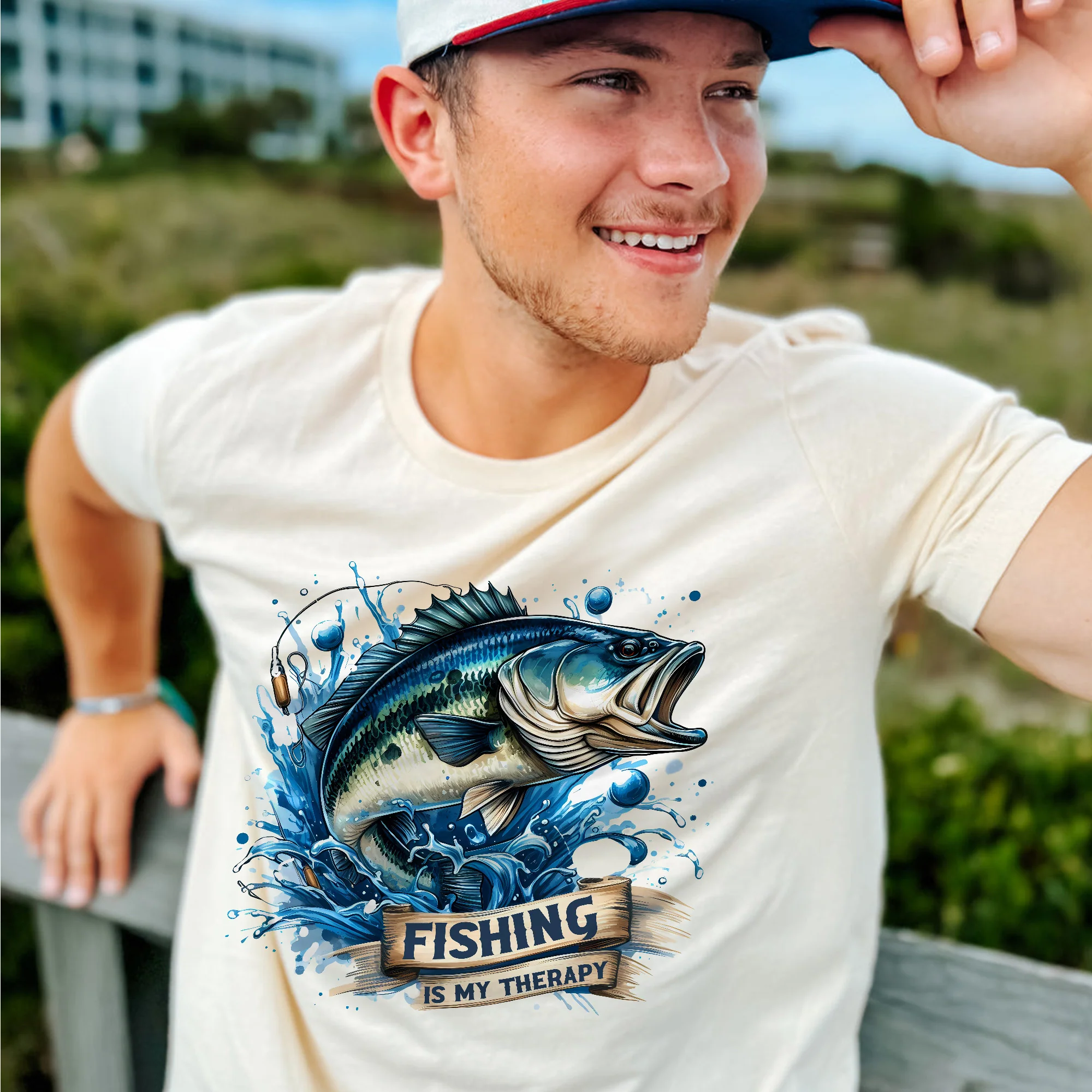 Outdoor Humor Shirt �C Fishing Is My Therapy Funny Fisherman Tee �C Nature Lover Gift �C Natural �C Up To 5XL