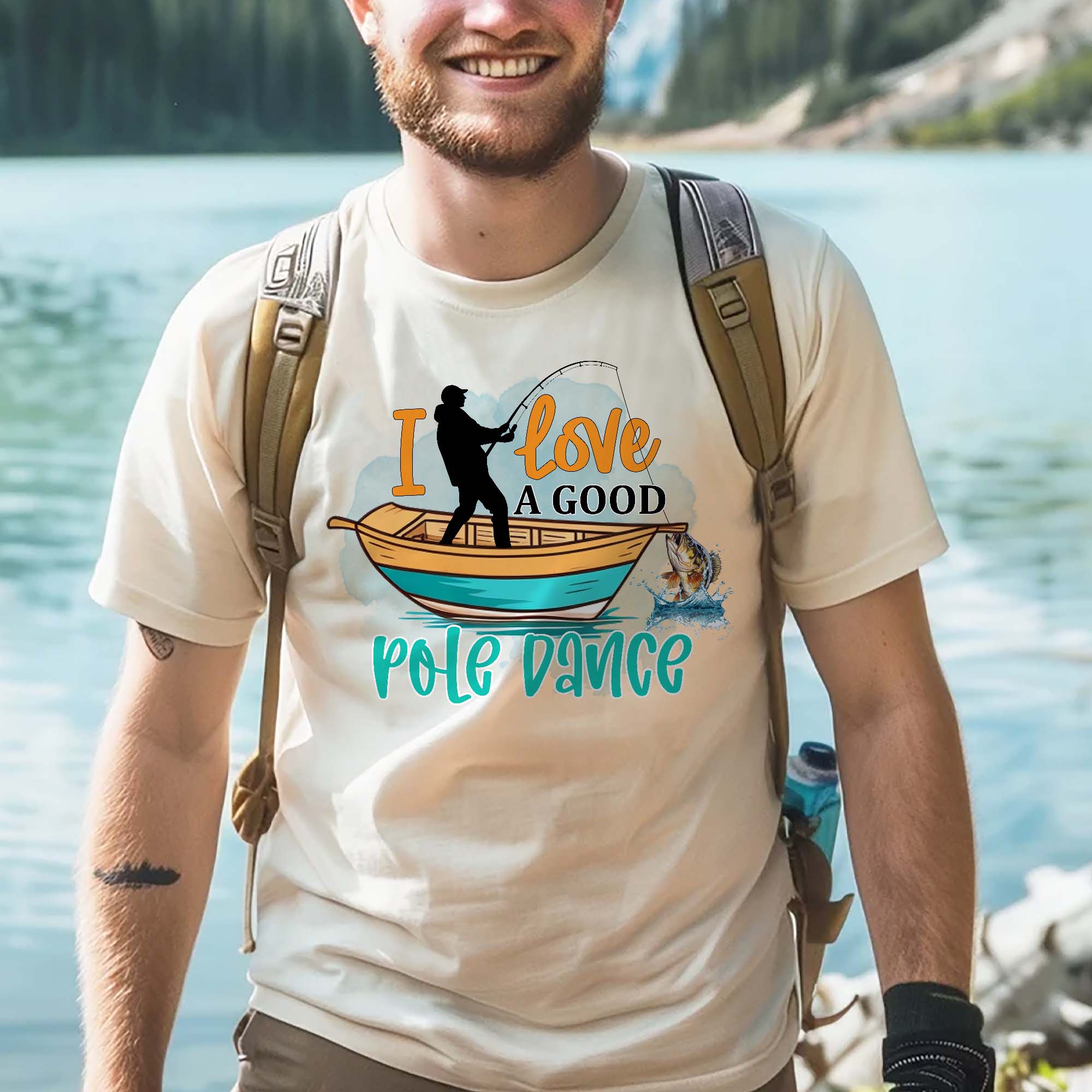 Funny Fishing Tee �C I Love a Good Pole Dance Shirt �C Angler Humor Gift �C Natural �C Up To 5XL
