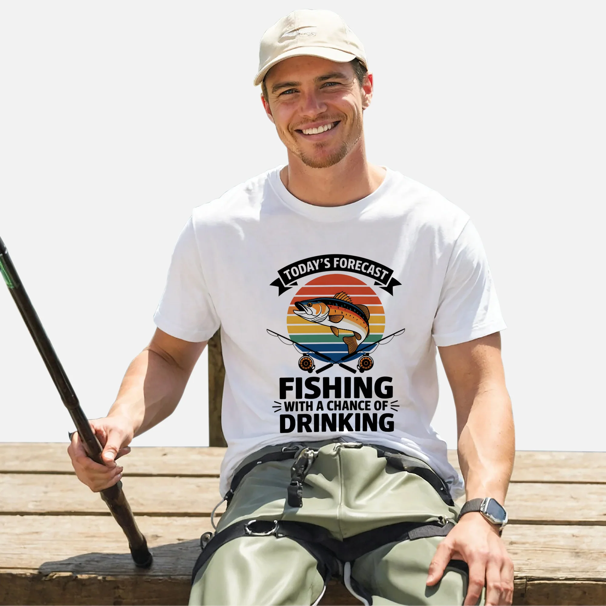 Vintage Outdoor Shirt �C Today��s Forecast Fishing with a Chance of Drinking Tee �C Funny Angler Gift �C White �C Up To 5XL