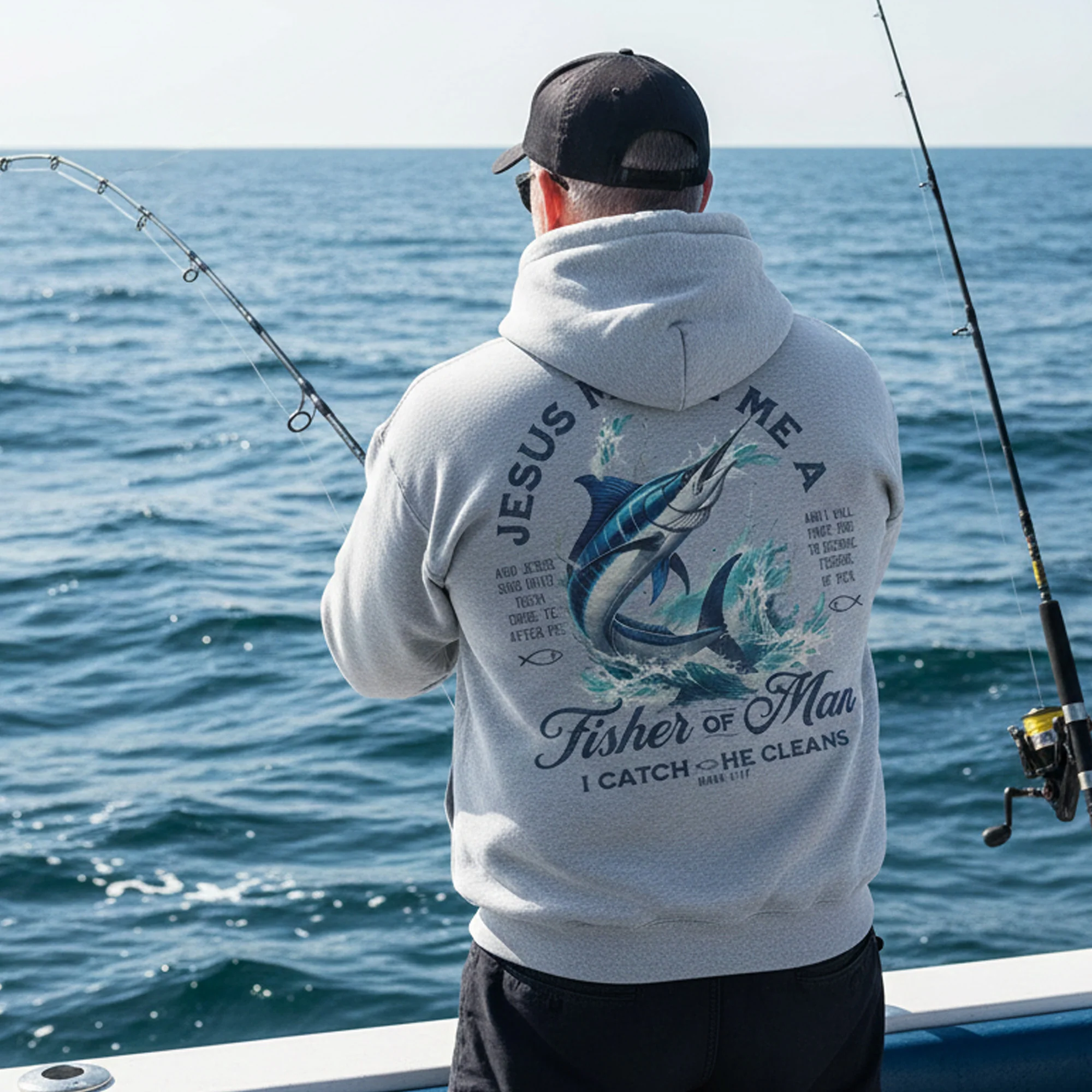 Jesus Made Me a Fisher of Man Hoodie �C Christian Fishing Hoodie for Men
