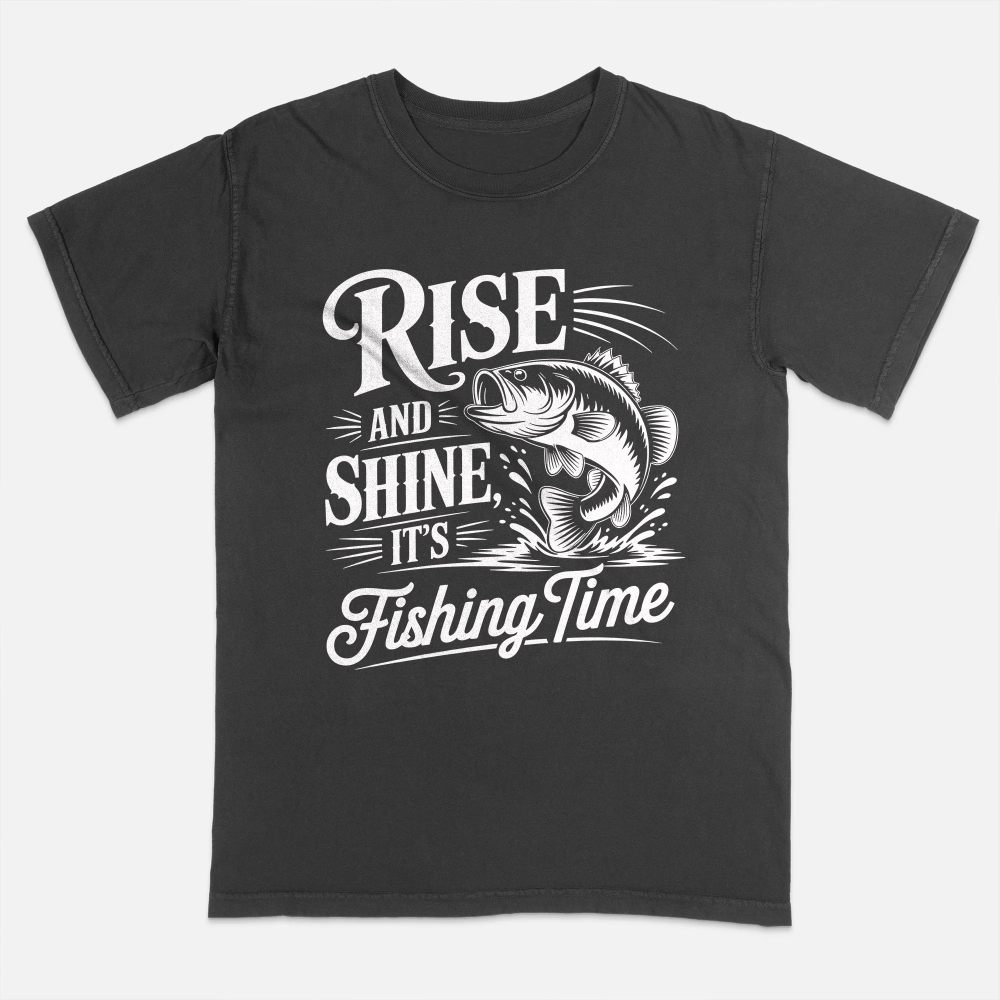 Fishing Lover Shirt �C Rise and Shine It��s Fishing Time Tee �C Morning Angler Graphic Shirt �C Black �C Up To 5XL