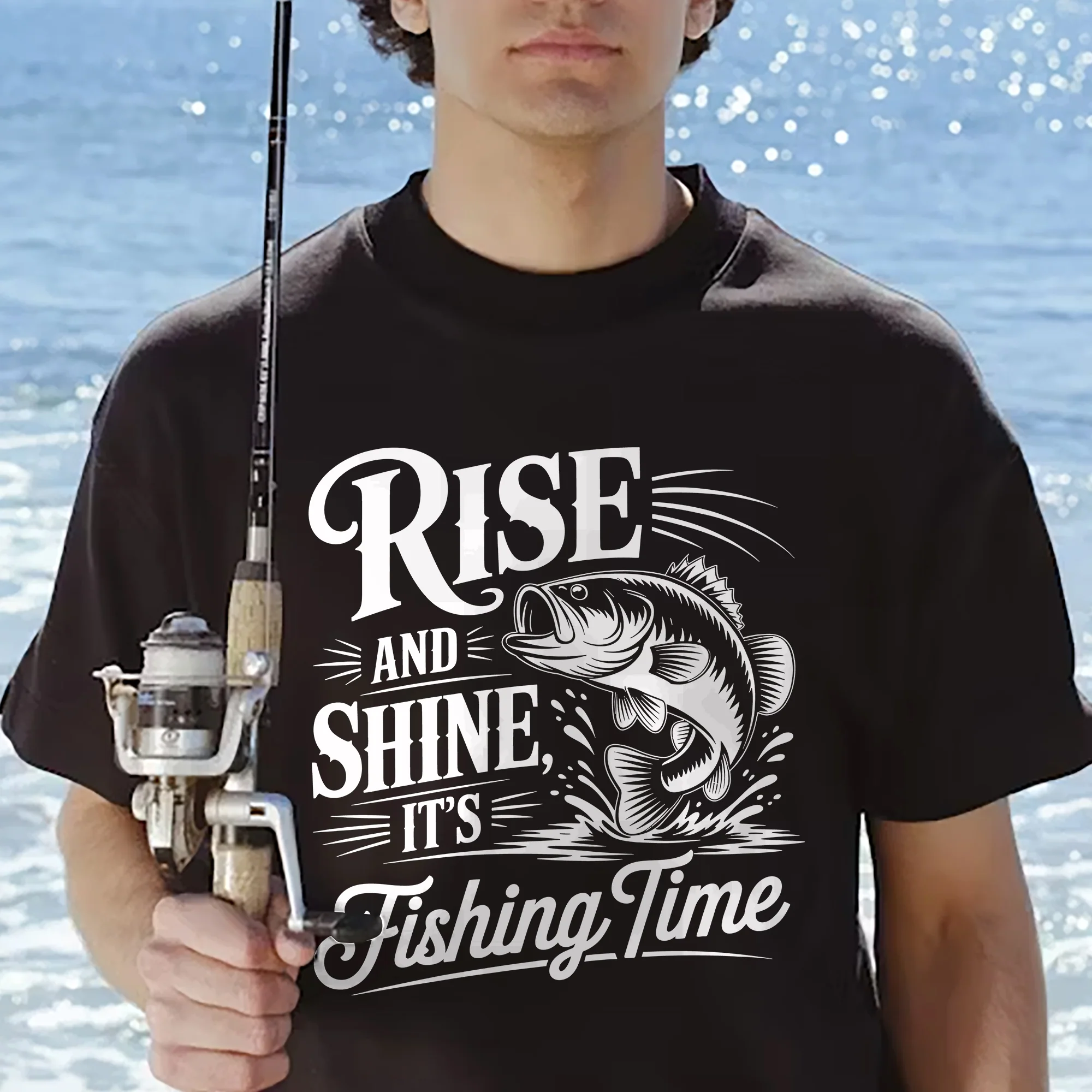 Fishing Lover Shirt �C Rise and Shine It��s Fishing Time Tee �C Morning Angler Graphic Shirt �C Black �C Up To 5XL