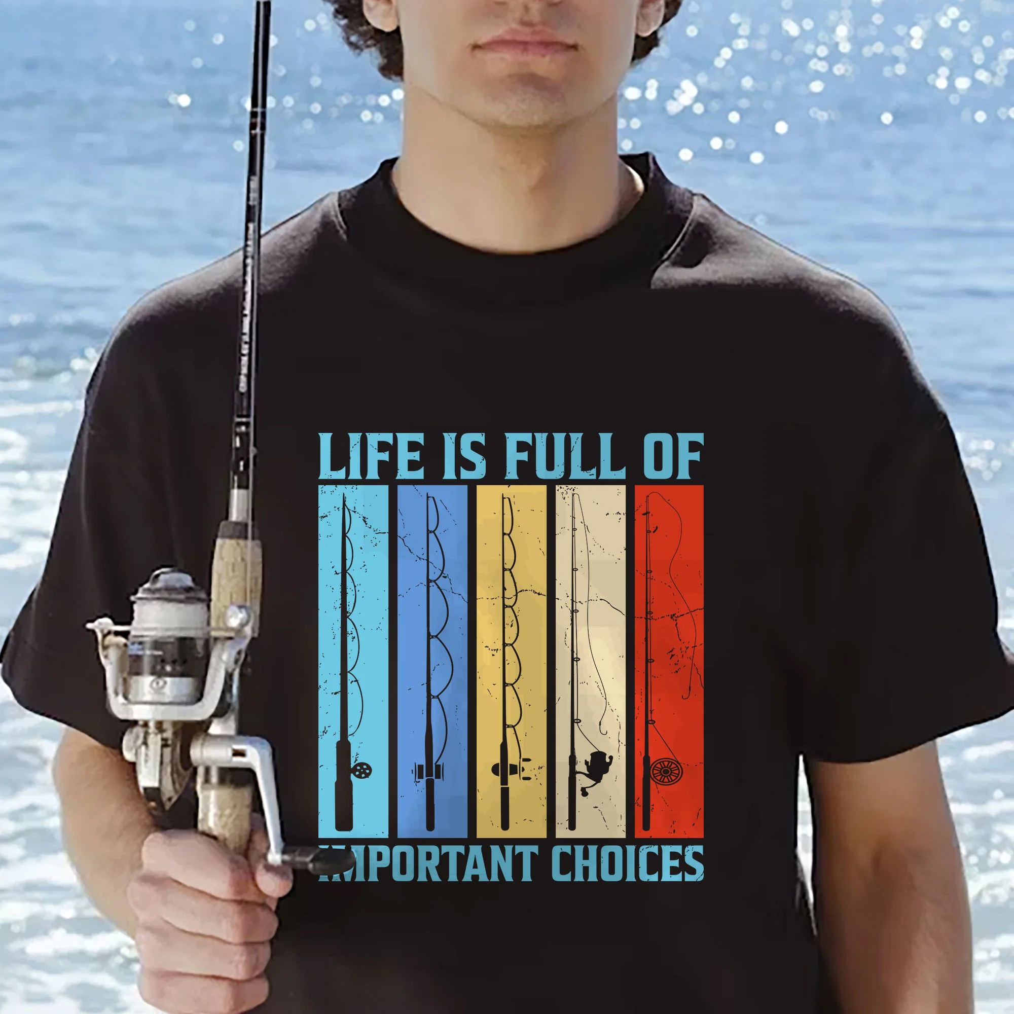Vintage Fisherman Tee �C Life Is Full of Important Choices Fishing Shirt �C Angler Gift �C Black �C Up To 5XL