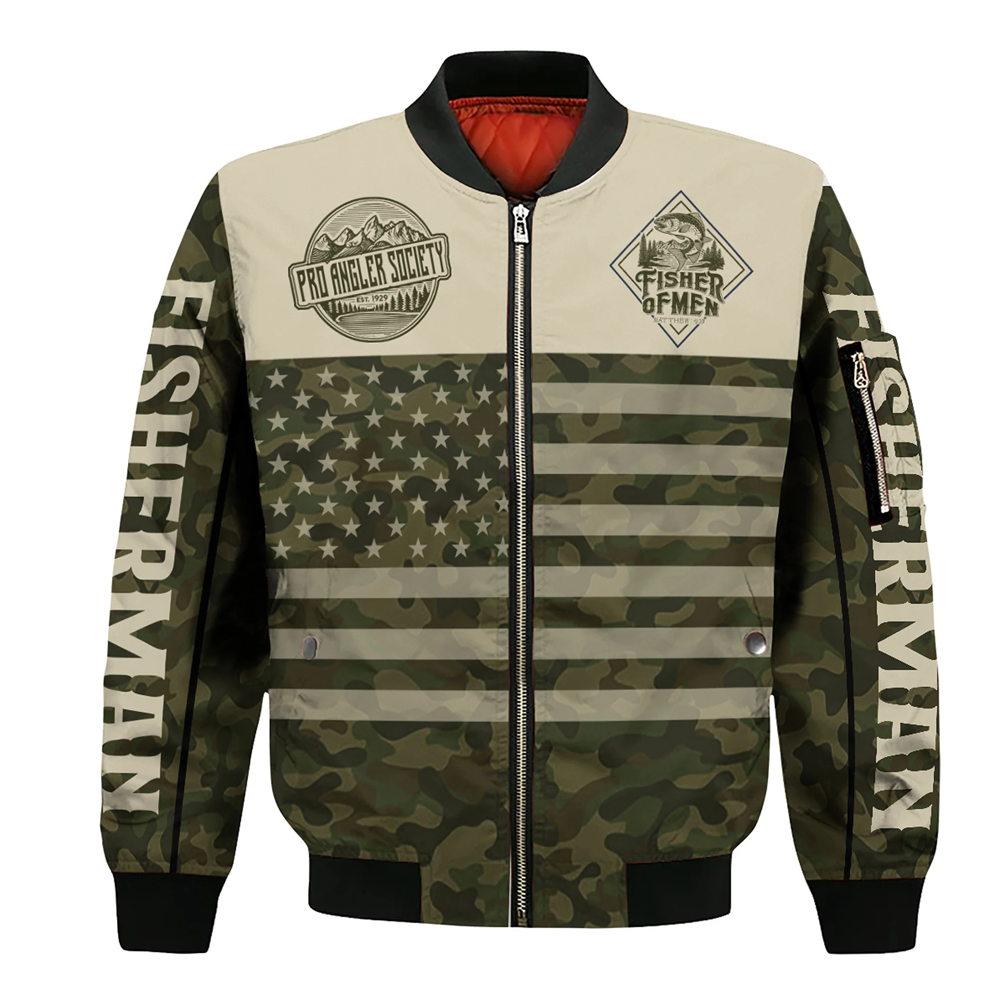 Christian Fisherman Bomber Jacket �C ��Come Follow Me�� Camo Edition | Faith & Fishing Apparel for Men