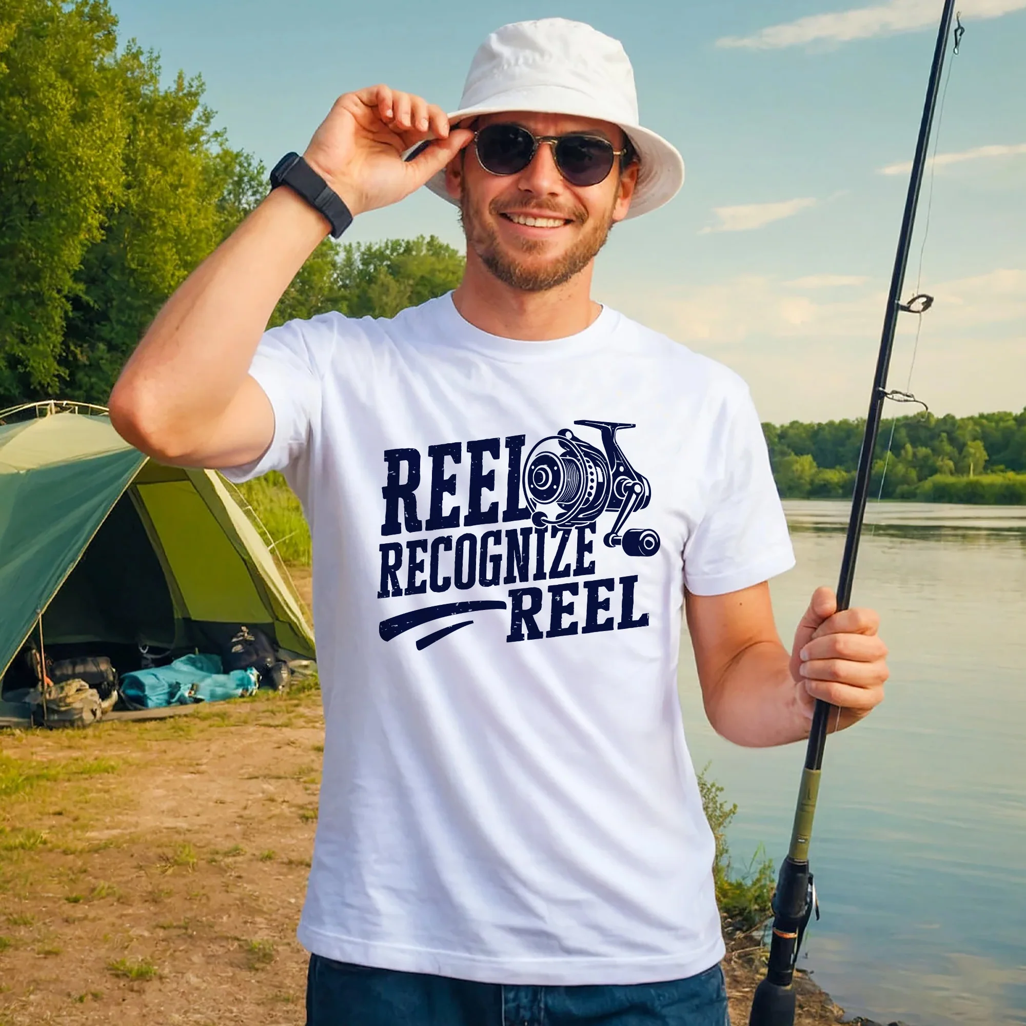 Fishing Humor Shirt �C Reel Recognize Reel Tee �C Funny Fisherman Pun Gift �C White �C Up To 5XL