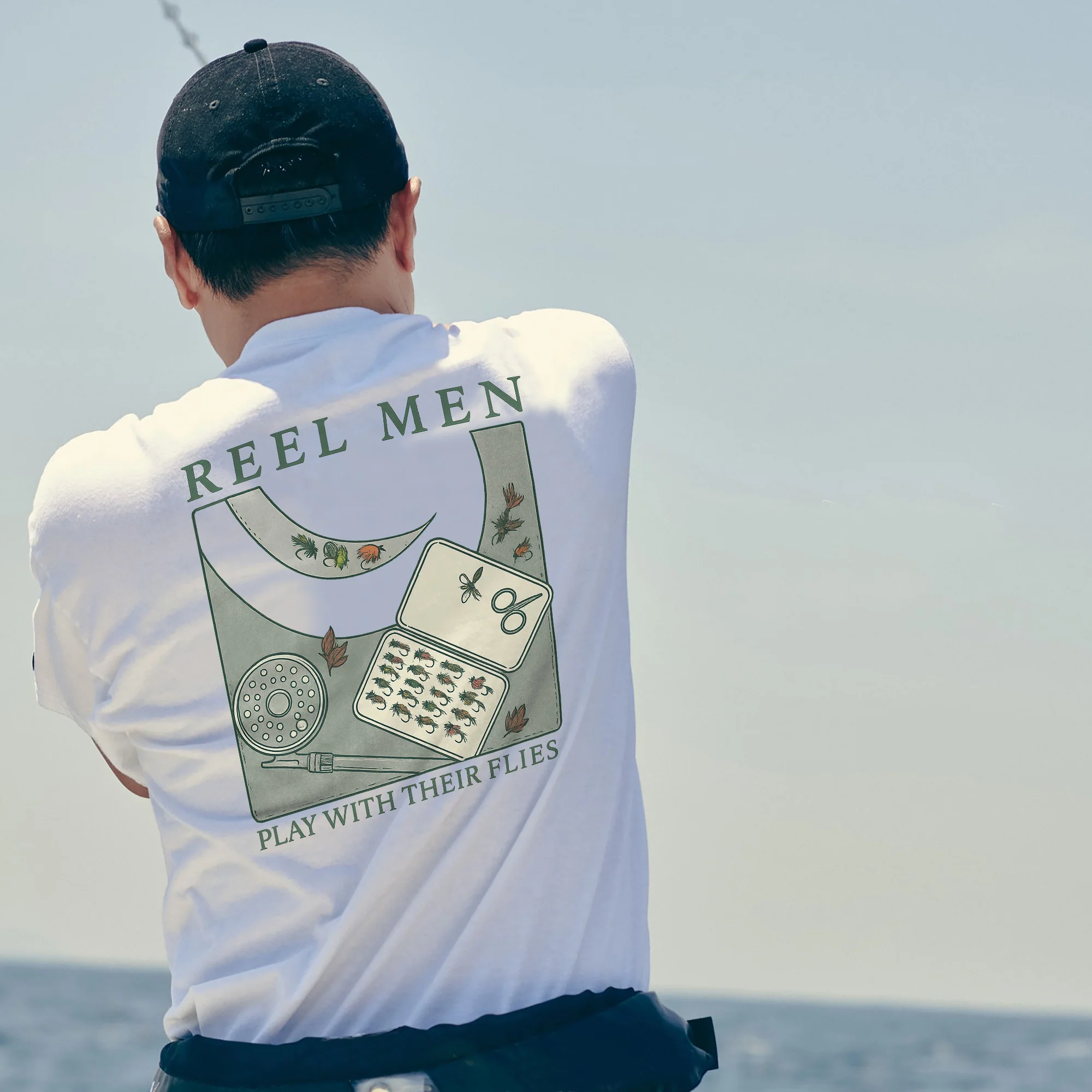 Vintage Reel Men Play With The Flies Shirt �C Funny Fly Fishing Tee �C Fisherman Humor Gift �C White �C Up To 5XL