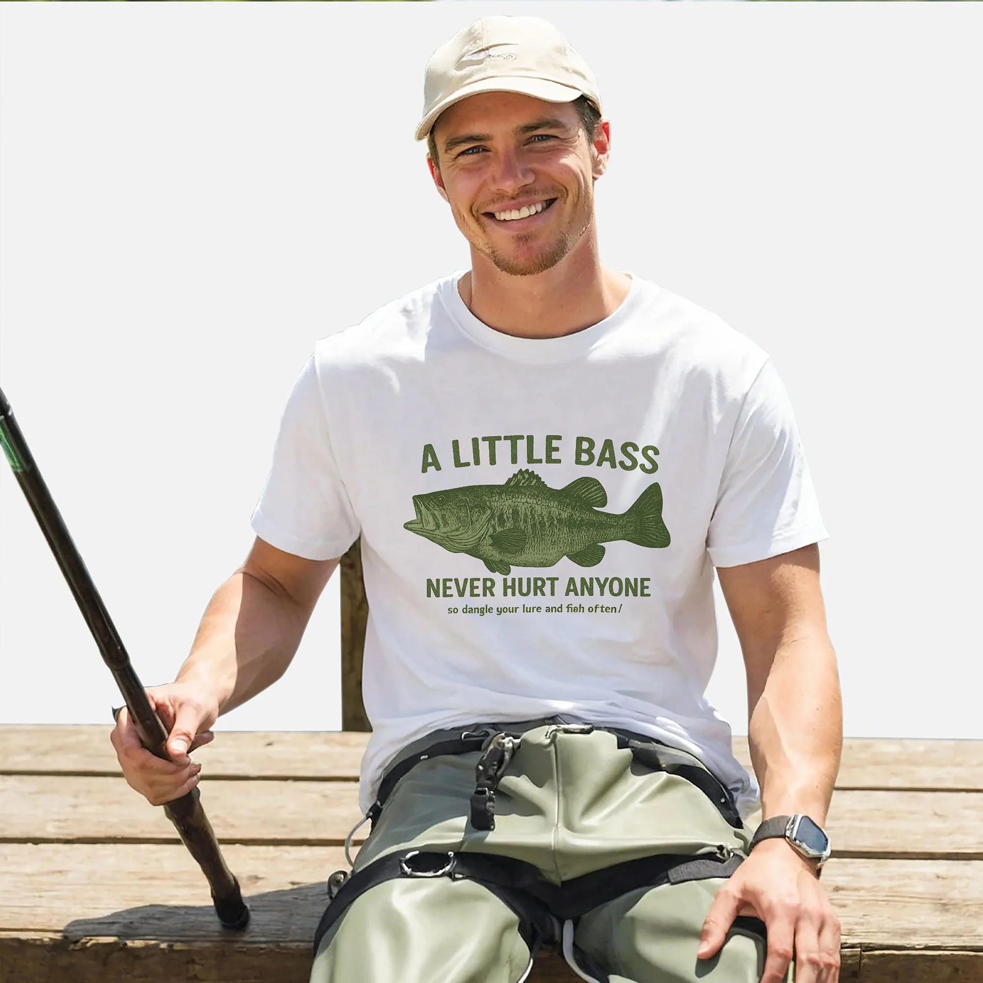 A Little Bass Never Hurt Anyone Shirt �C Funny Fishing Tee �C Fisherman Humor Gift �C White �C Up To 5XL