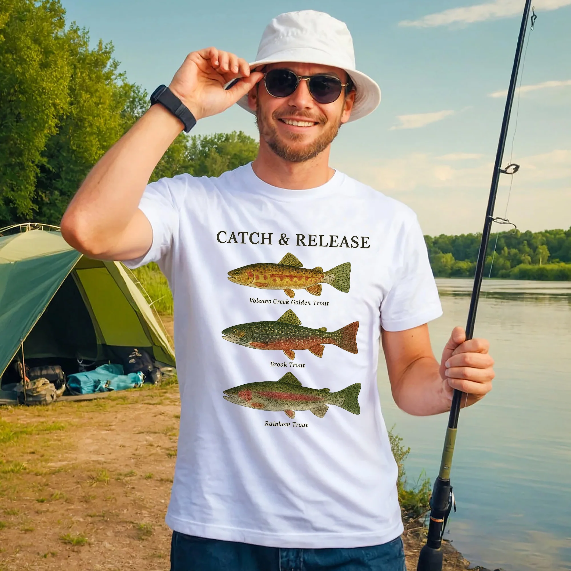 Catch & Release Shirt �C Trout Fishing Tee �C Fly Fishing Gift �C White �C Up To 5XL
