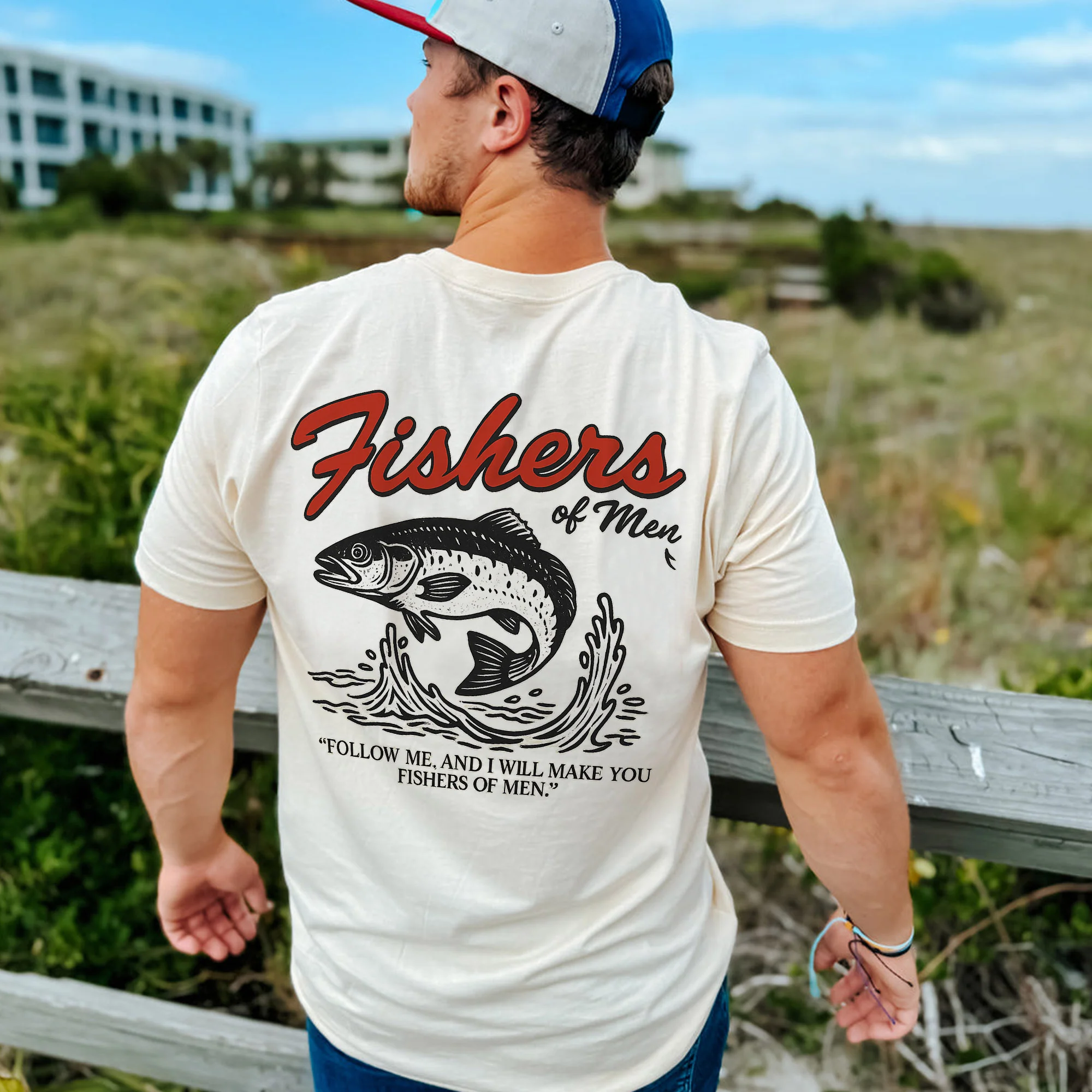 Fishers of Men Shirt �C Faith-Based Christian Fishing Tee �C Matthew 4:19 Shirt �C Natural �C Up To 5XL