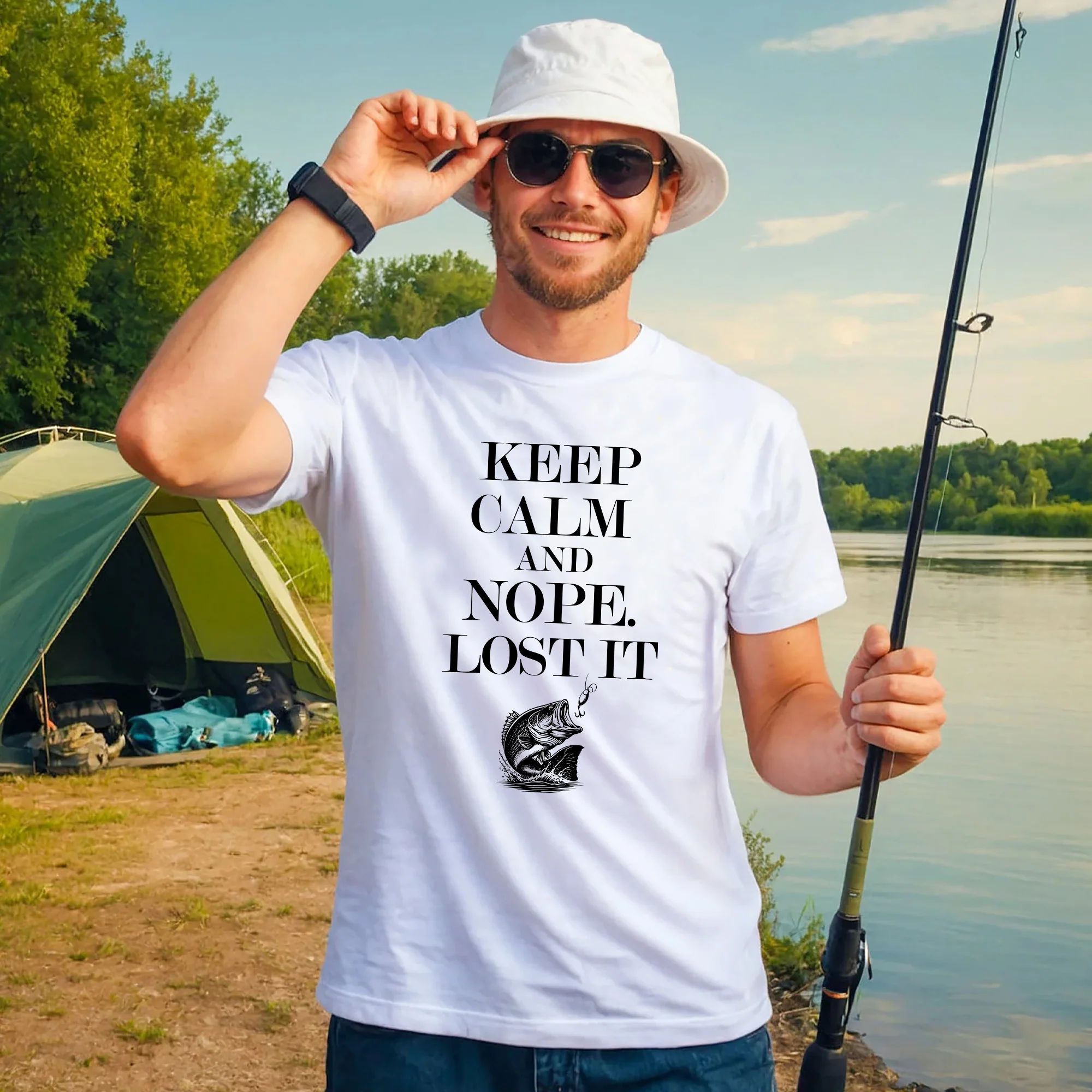 Funny Fishing Tee �C Keep Calm And Nope Lost It Shirt �C Fisherman Gift Idea �C White �C Up To 5XL