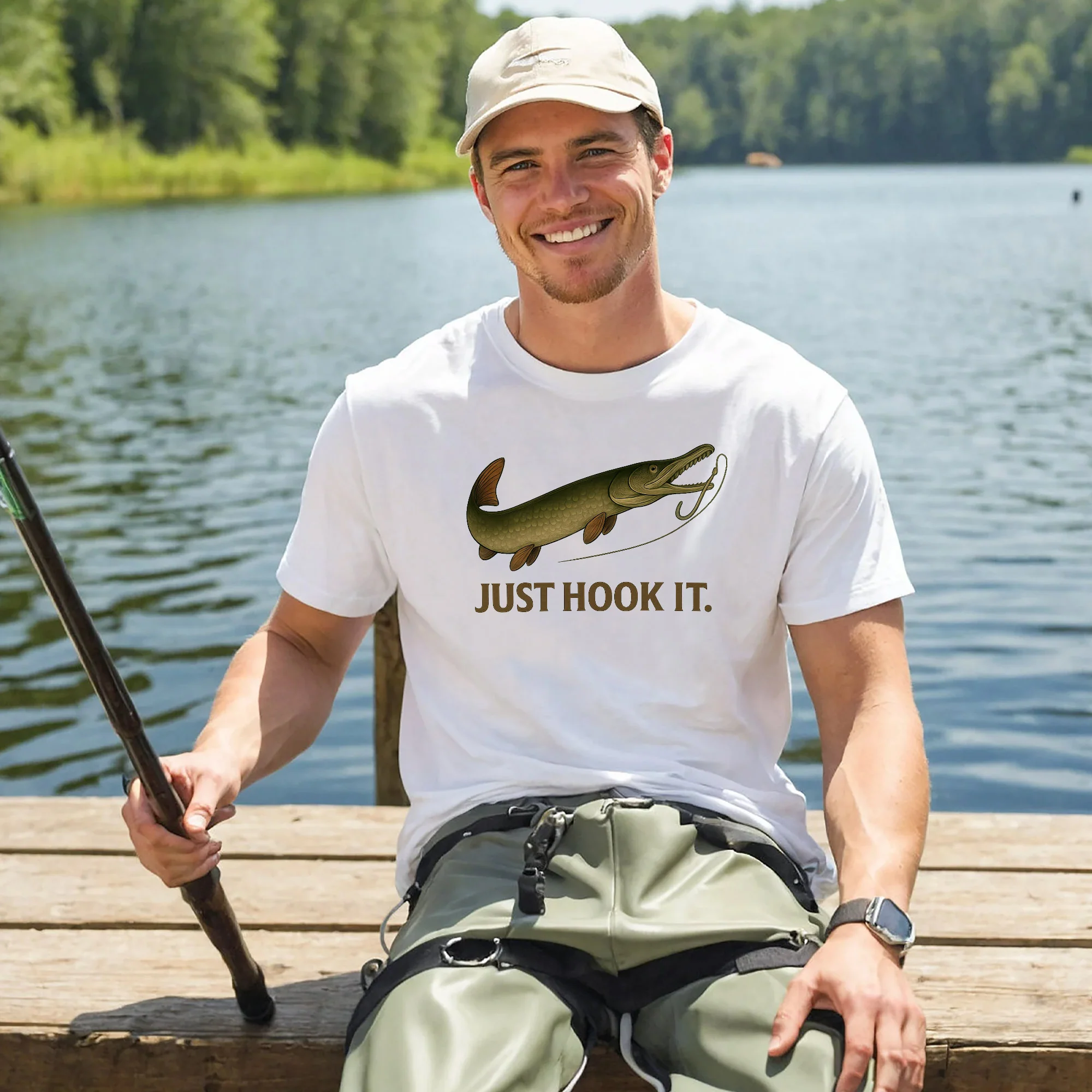 Just Hook It Shirt �C Alligator Gar Fishing Tee �C White �C Up To 5XL