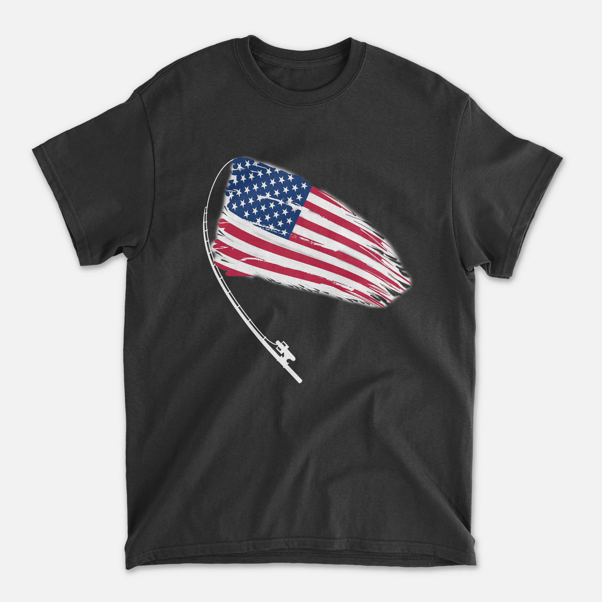 Patriotic Fishing Shirt �C American Flag Bass Fishing Tee �C USA Angler Gift �C Black �C Up To 5XL