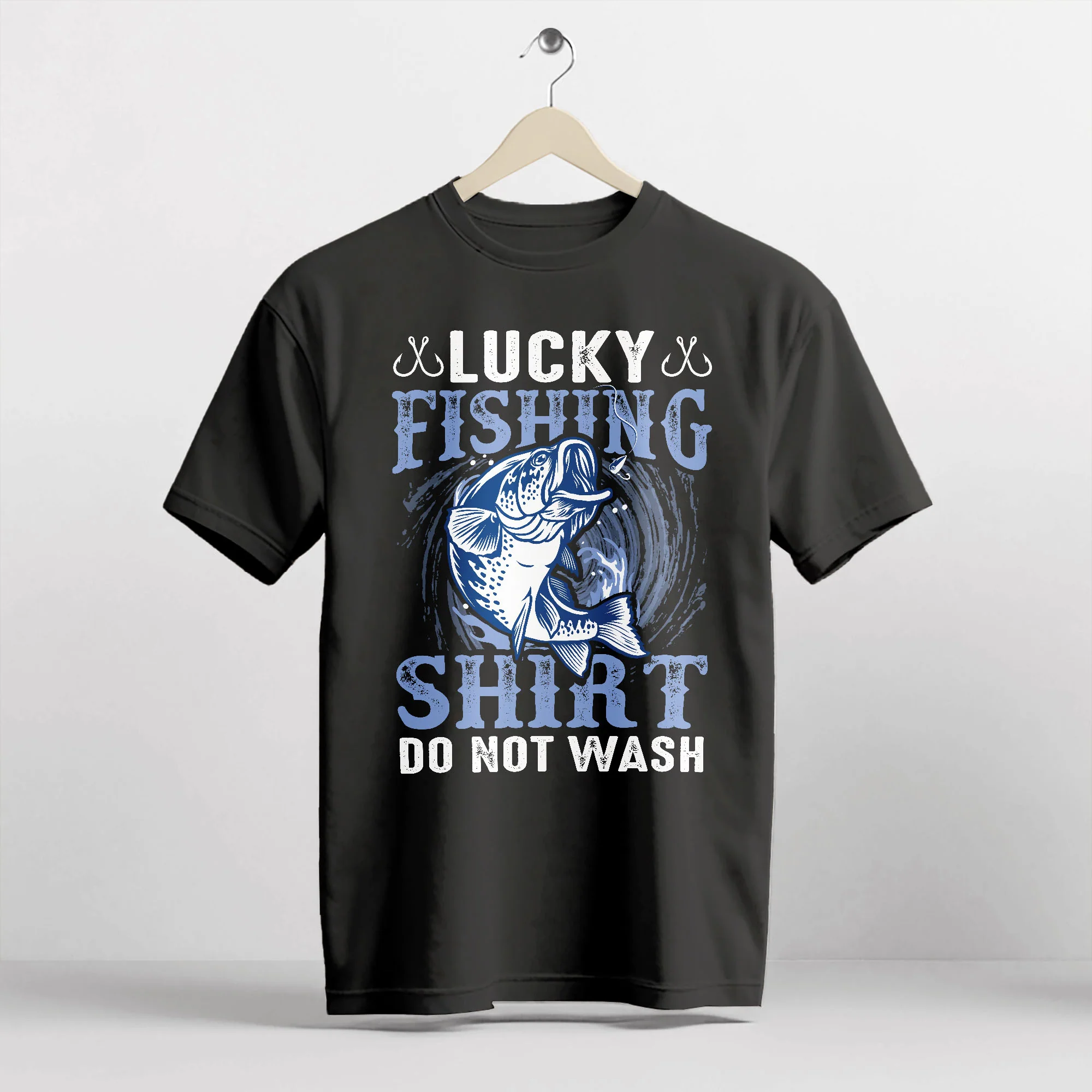 Humorous Angler Tee �C Lucky Fishing Shirt Do Not Wash �C Funny Fisherman Gift �C Black �C Up To 5XL