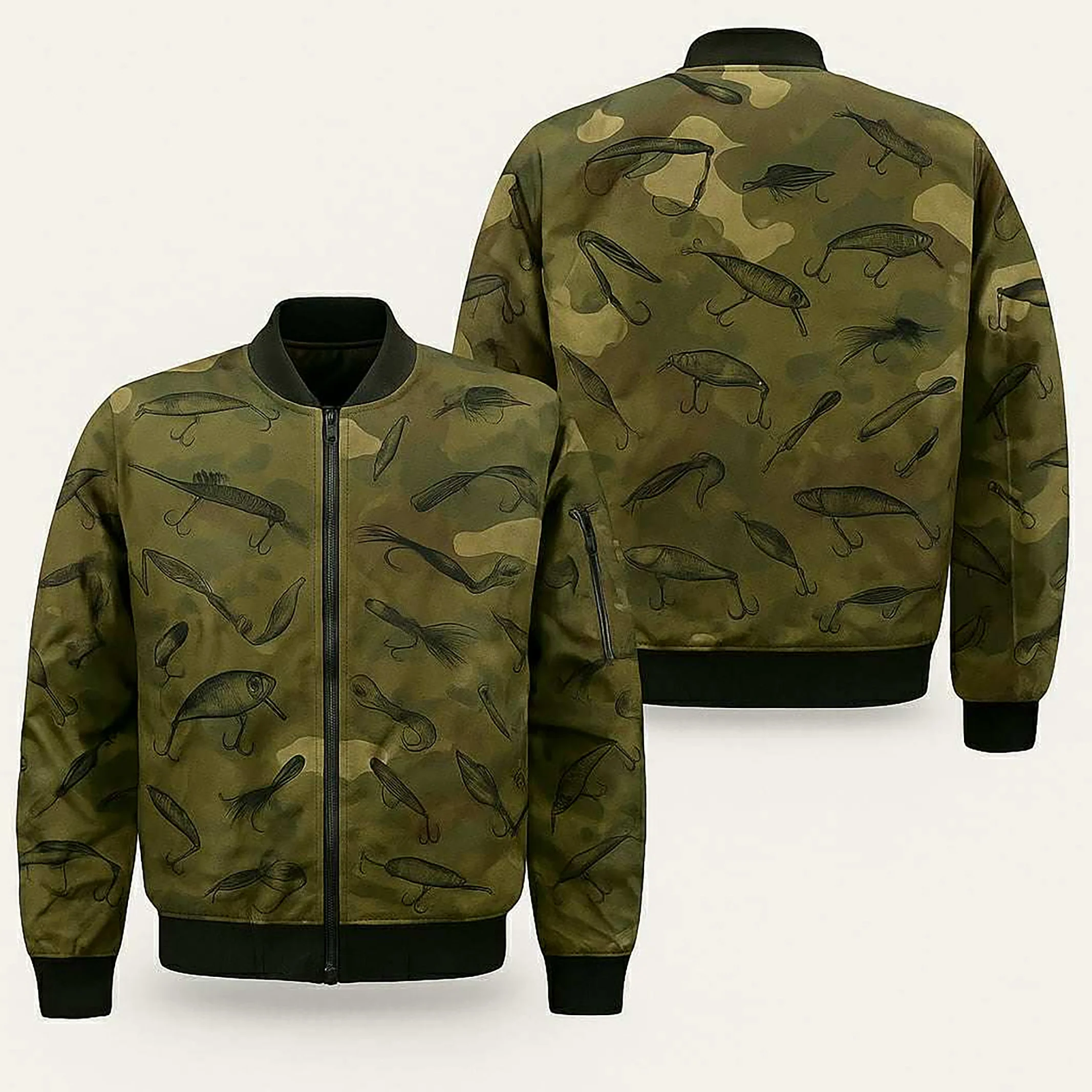 Camo Fishing Lure Bomber Jacket �C Outdoor Angler Style