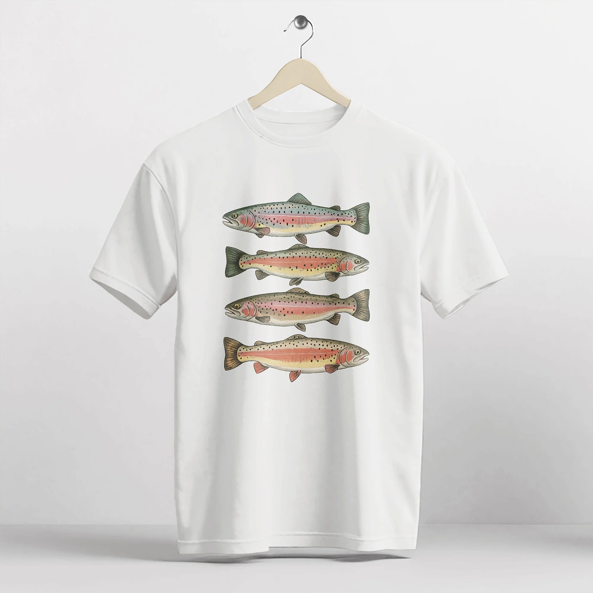 Outdoor Trout Fishing Shirt �C Freshwater Angler Graphic Shirt �C White �C Up To 5XL