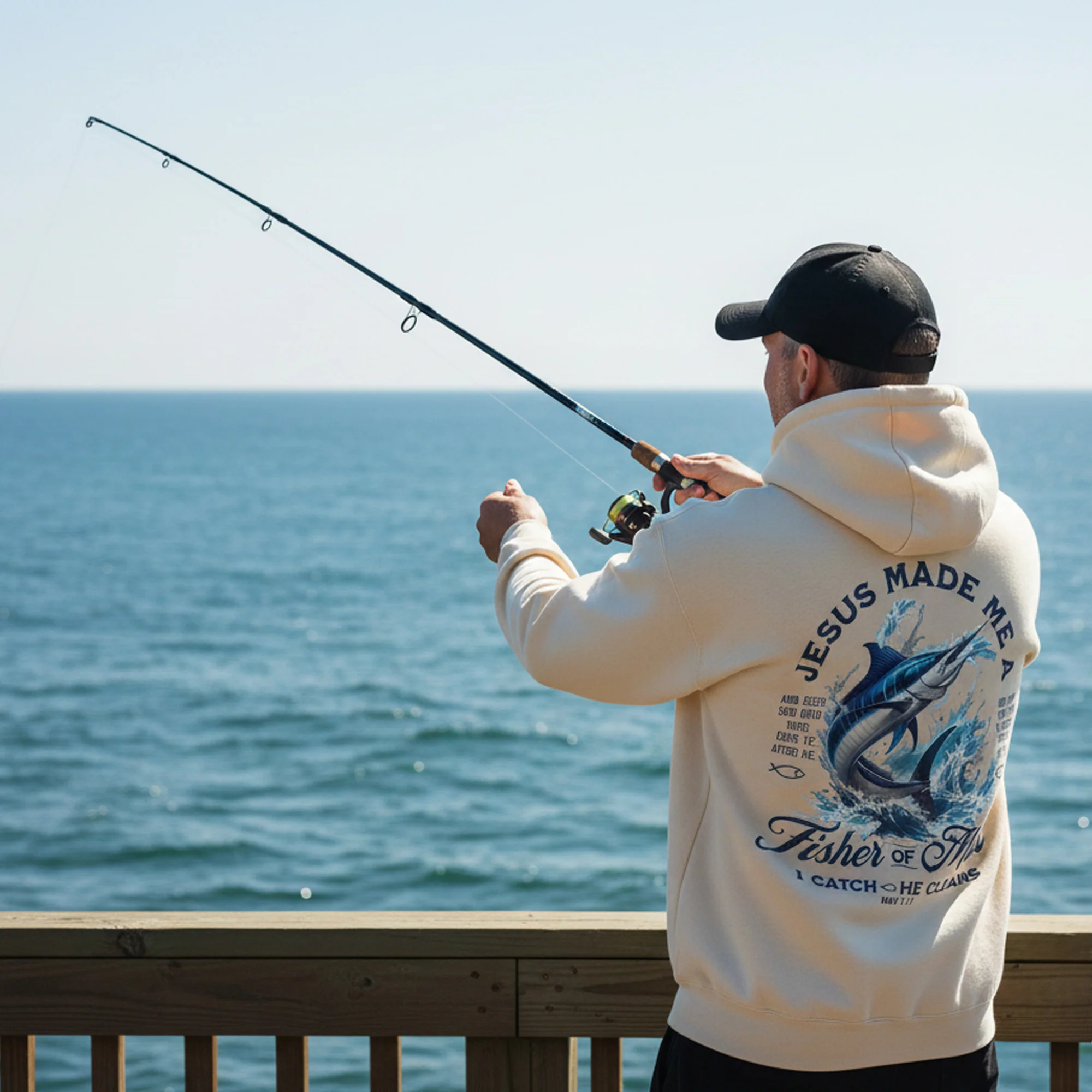 Jesus Made Me a Fisher of Man Hoodie �C Christian Fishing Hoodie for Men