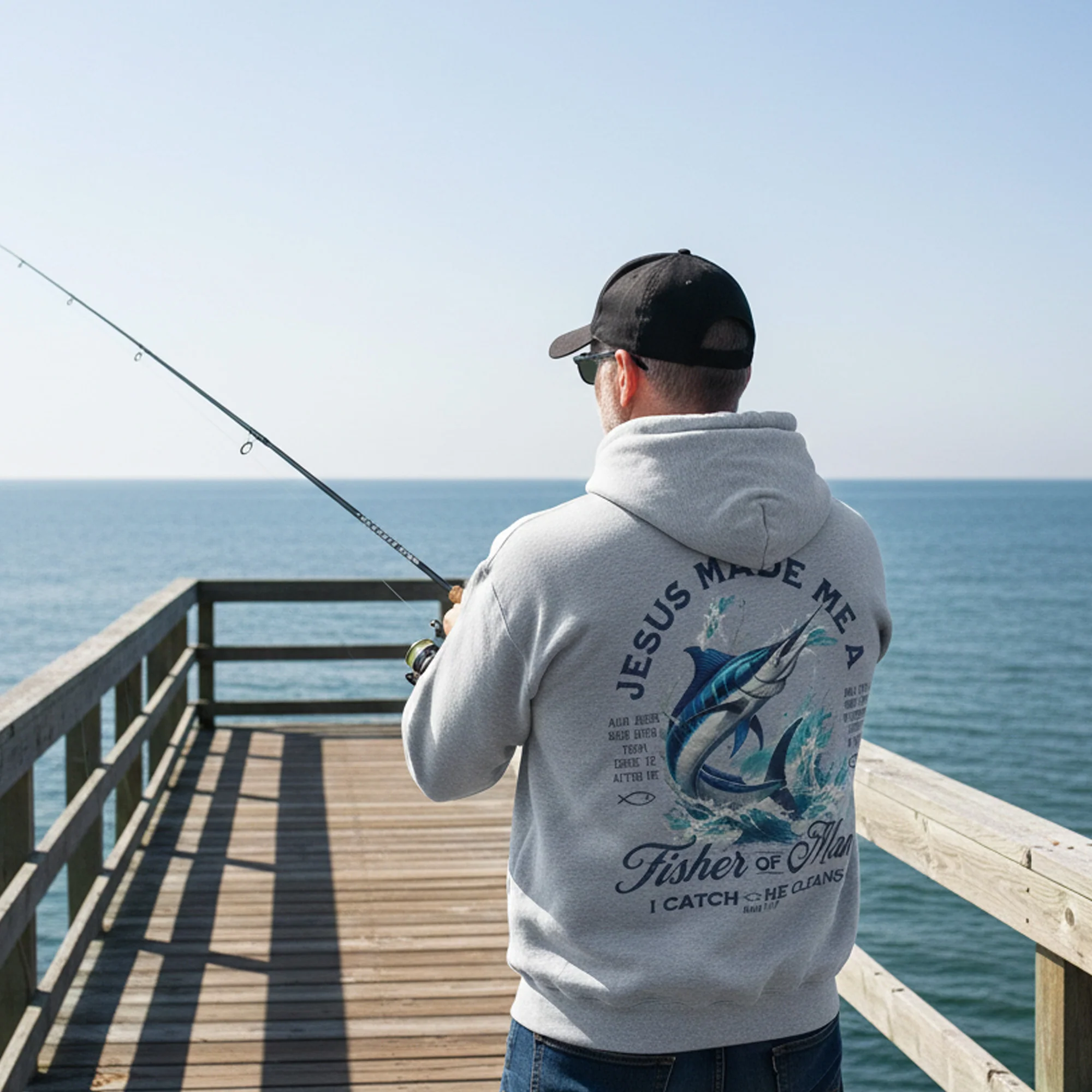 Jesus Made Me a Fisher of Man Hoodie �C Christian Fishing Hoodie for Men