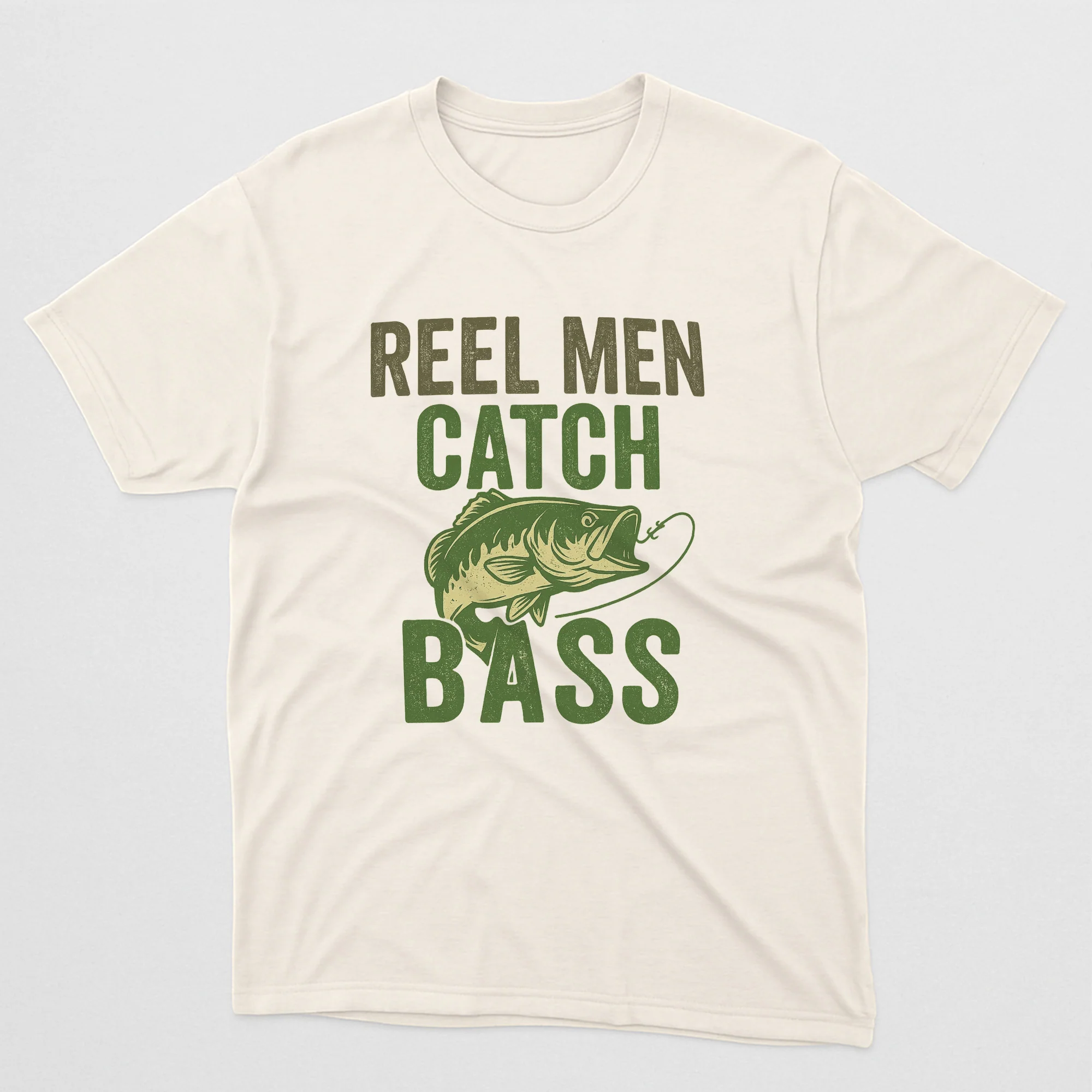 Reel Men Catch Bass Fishing T-Shirt - Funny Largemouth Bass Tee For fisherman - Natural - Up To 5XL