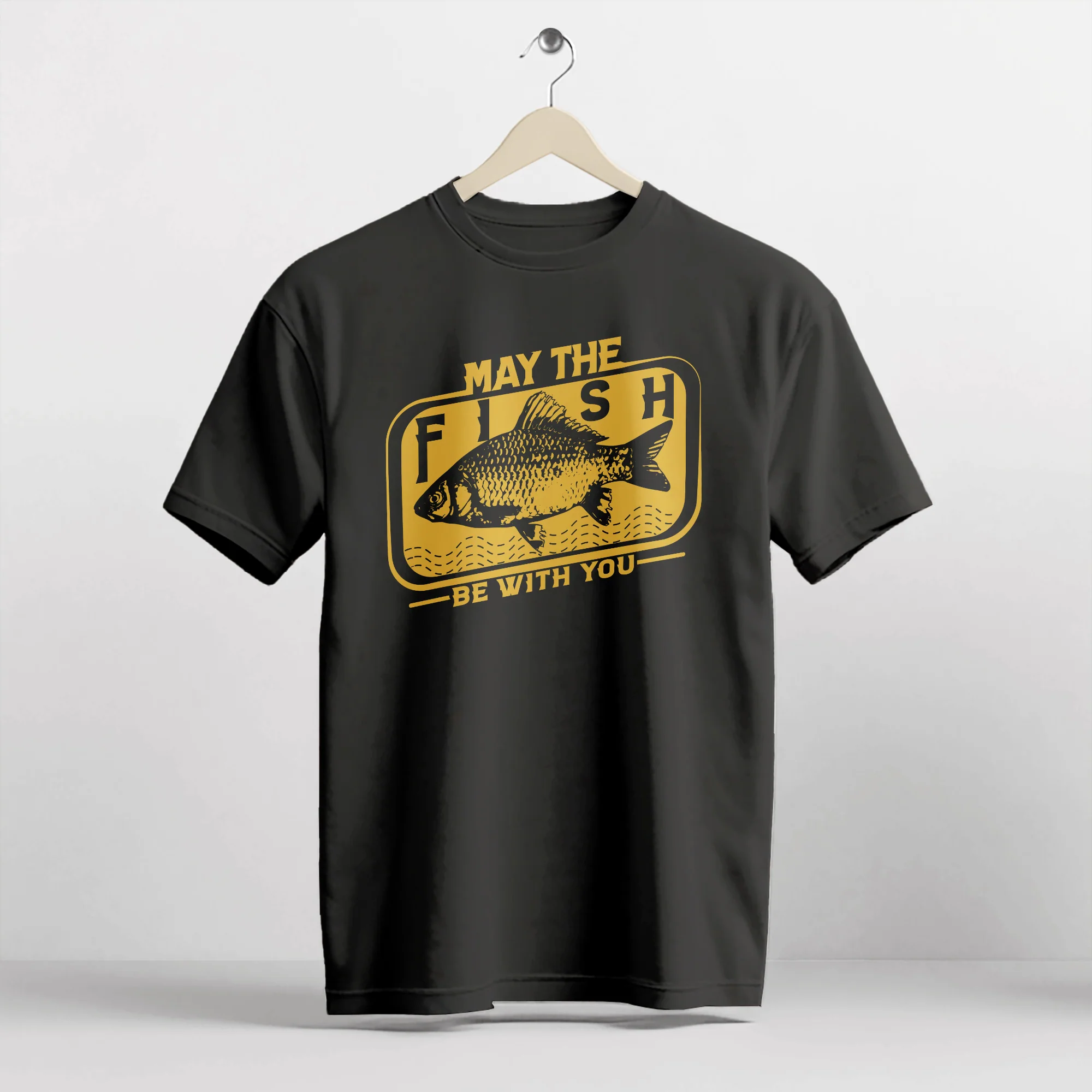Funny Fisherman Tee - May The Fish Be With You Shirt �C  Black �C Up To 5XL