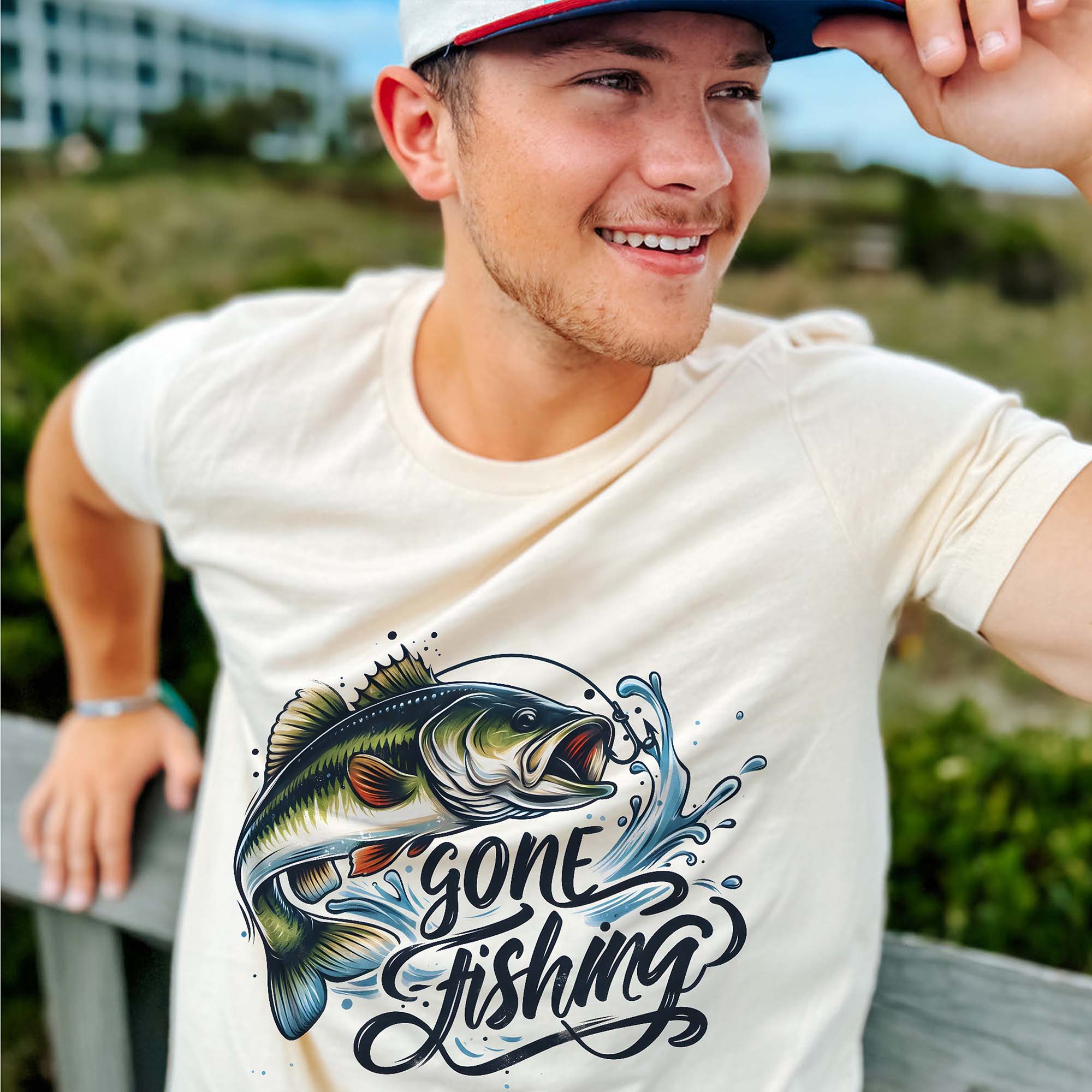Gone Fishing Shirt �C Bass Fish Tee �C Angler Gift - Funny Fishing �C Natural  �C Up To 5XL