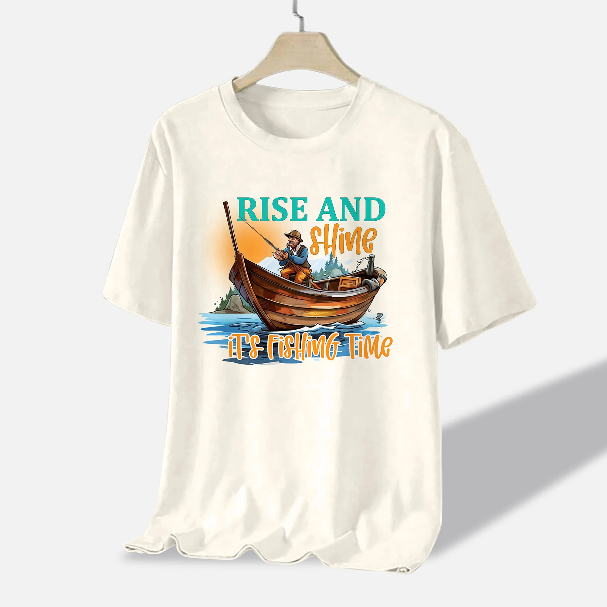 Funny Angler Graphic �C Rise and Shine It��s Fishing Time Tee �C Natural �C Up To 5XL