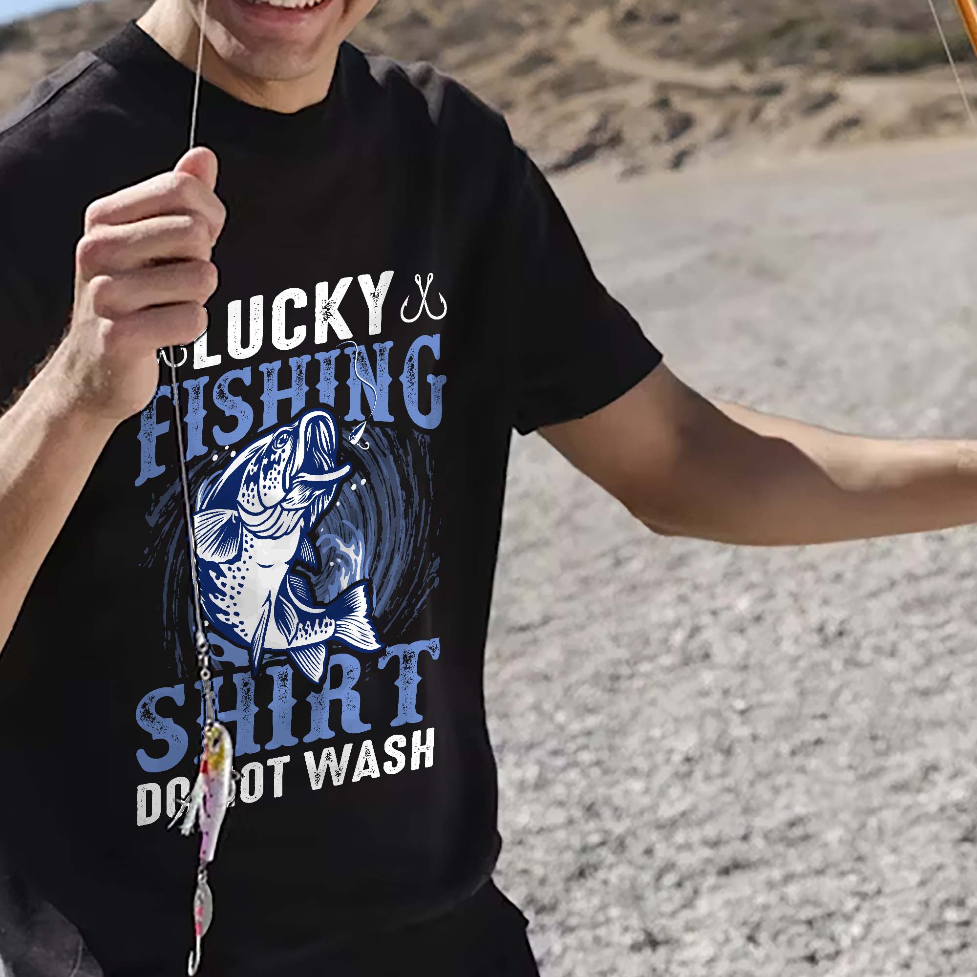 Humorous Angler Tee �C Lucky Fishing Shirt Do Not Wash �C Funny Fisherman Gift �C Black �C Up To 5XL