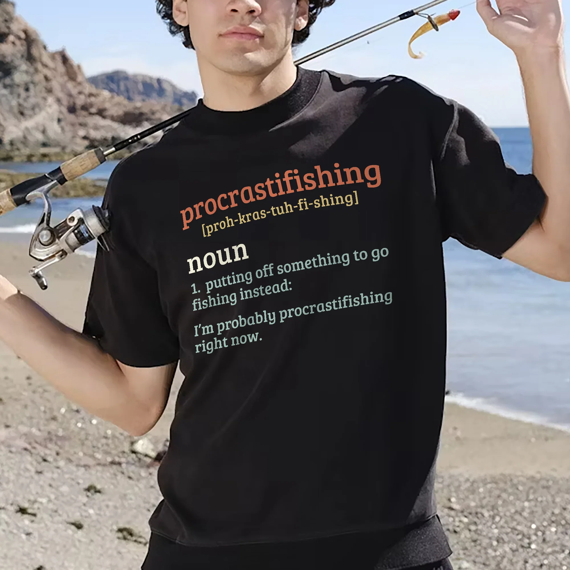 Funny Angler Shirt �C Procrastifishing Noun Definition Tee �C Vintage Fisherman Humor �C Black �C Up To 5XL
