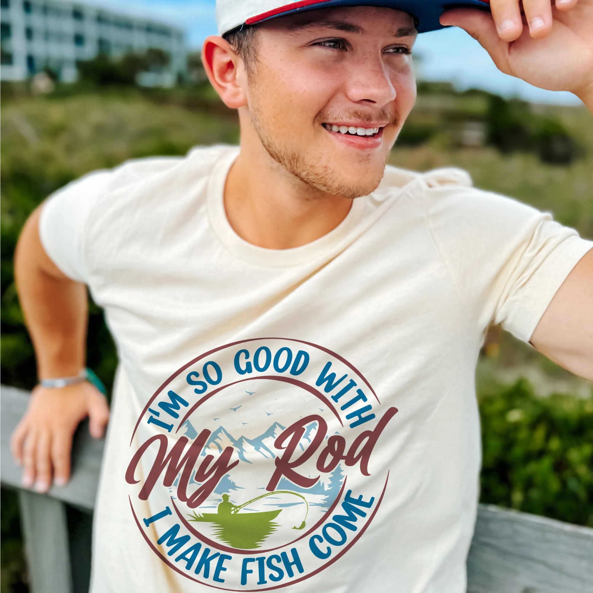 Funny Fishing Shirt �C I��m So Good With My Rod I Make Fish Come Tee �C Dirty Angler Humor Tee �C Natural �C Up To 5XL