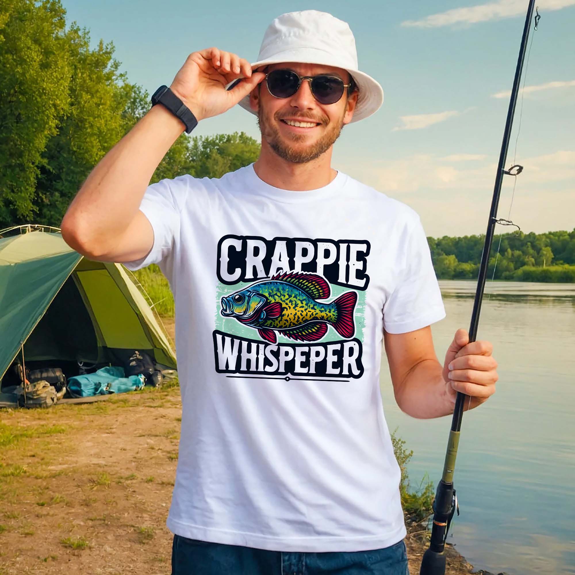 Funny Fishing Shirt �C Crappie Whisperer Tee �C Humor Gift for Anglers �C White �C Up To 5XL