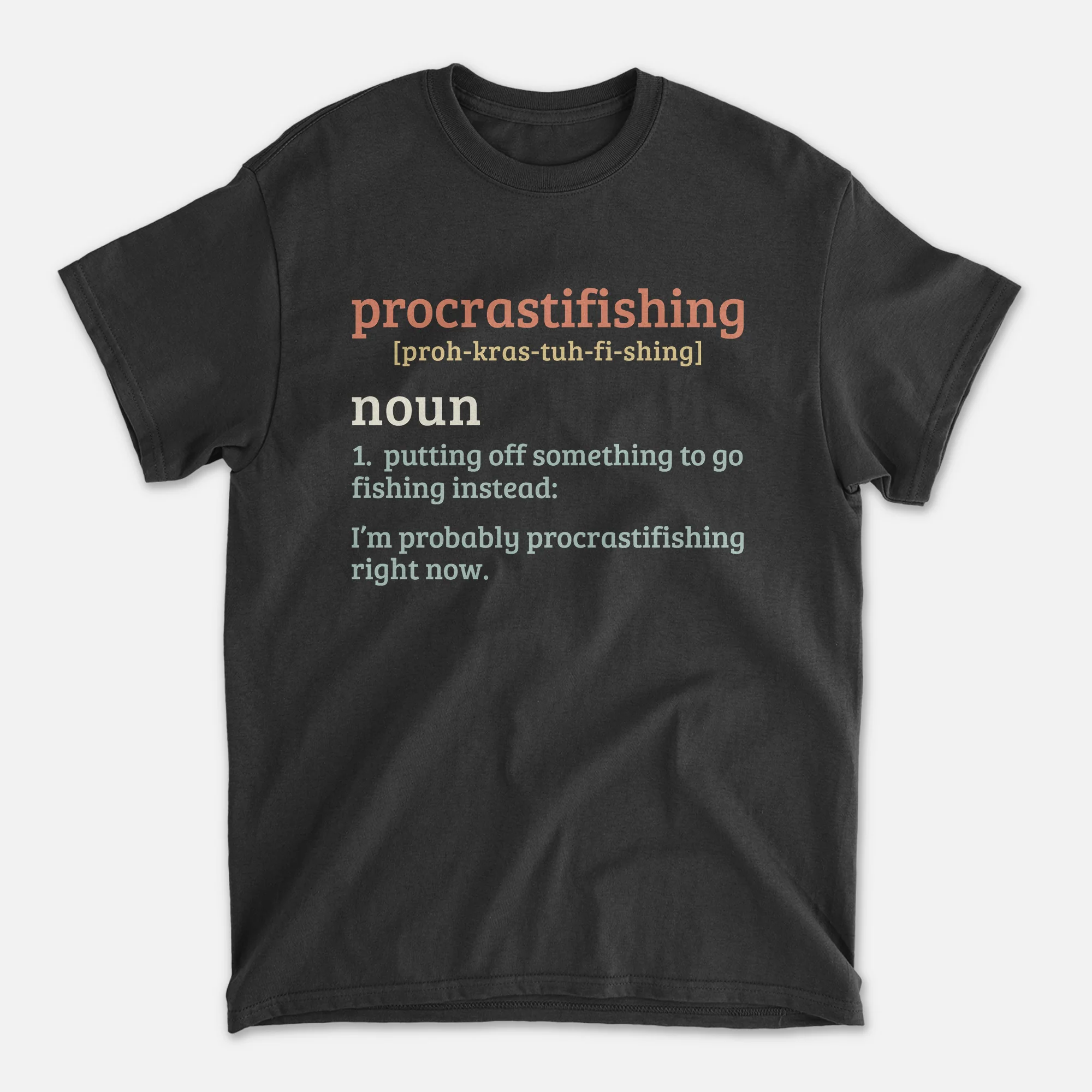 Funny Angler Shirt �C Procrastifishing Noun Definition Tee �C Vintage Fisherman Humor �C Black �C Up To 5XL