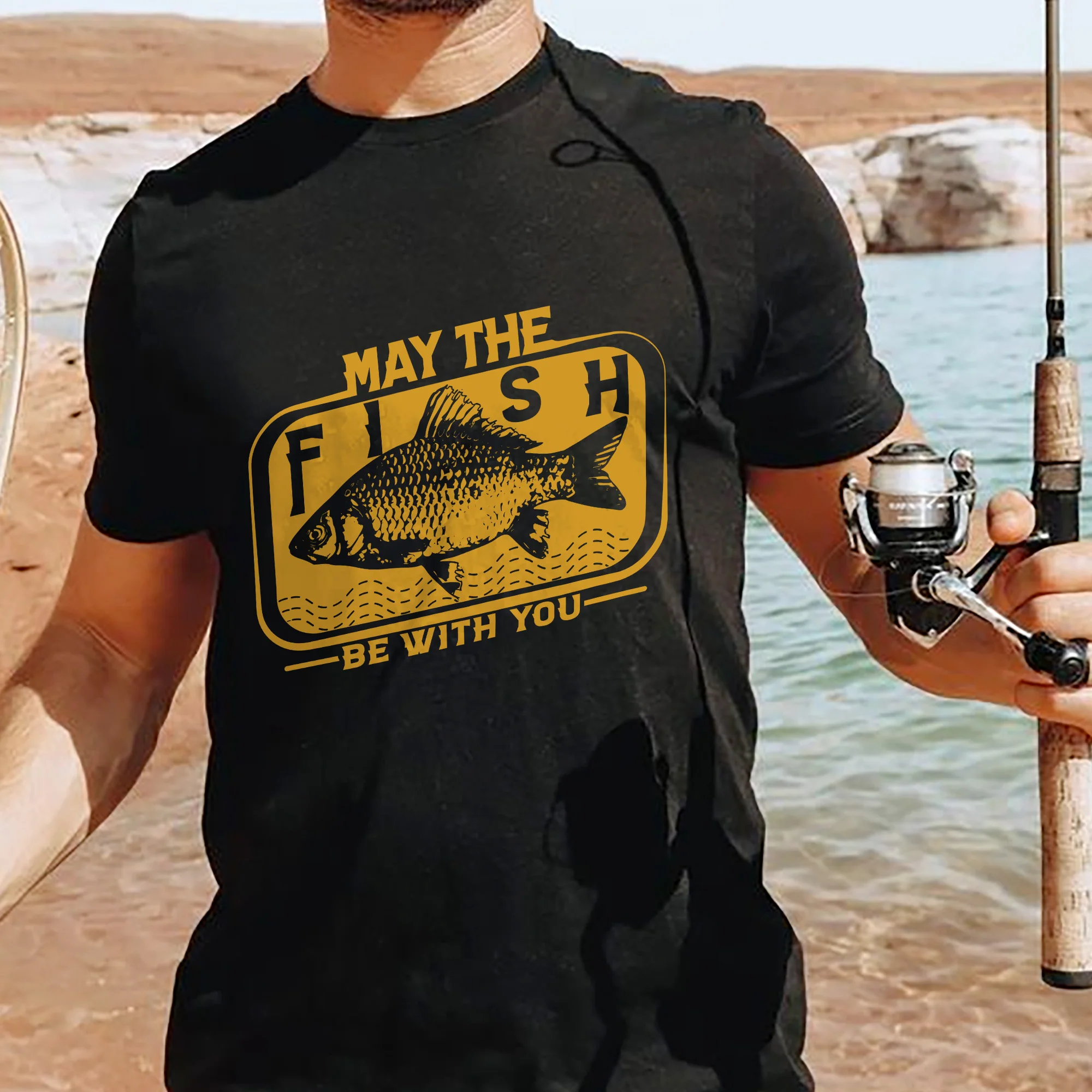 Funny Fisherman Tee - May The Fish Be With You Shirt �C  Black �C Up To 5XL
