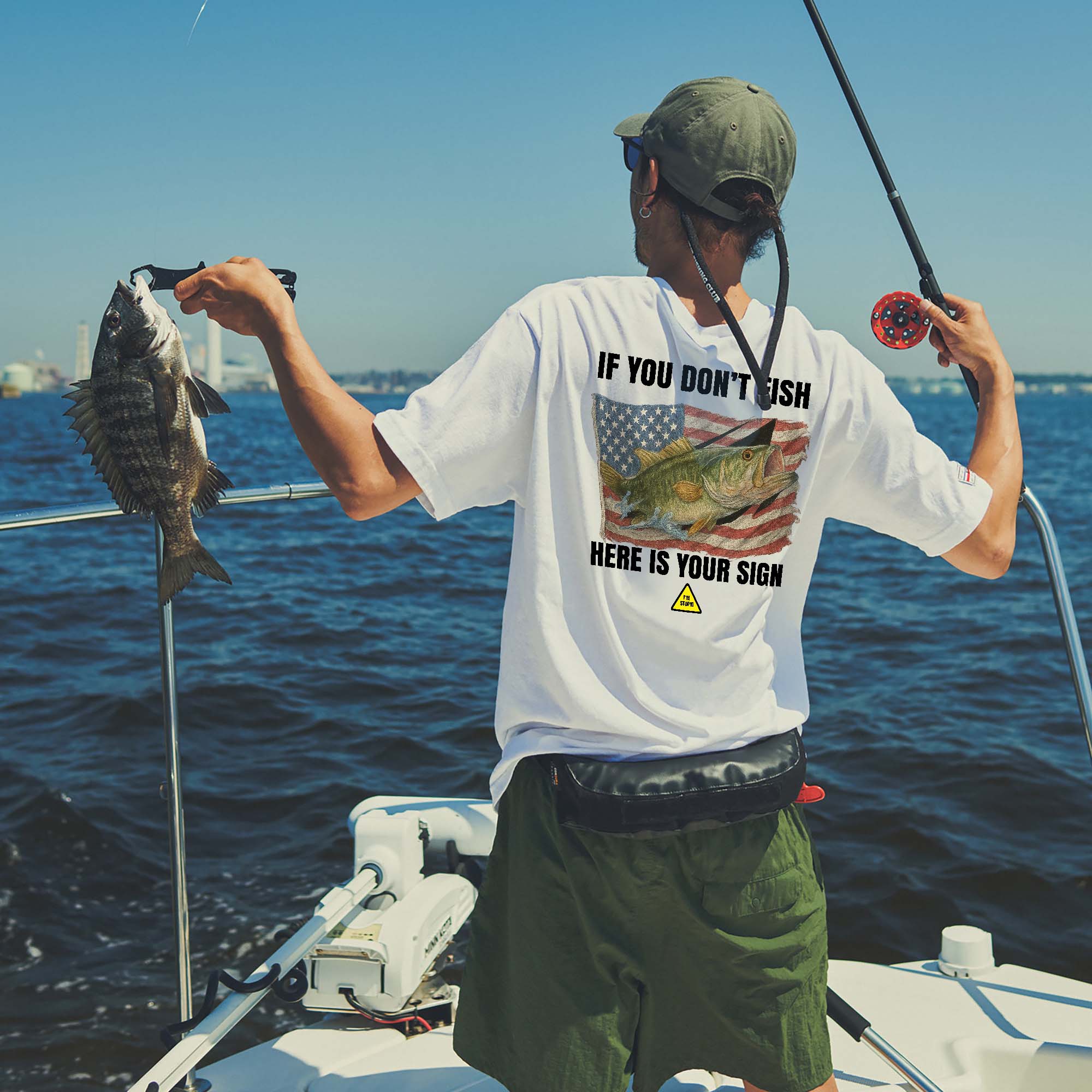 If You Don't Fish Here��s Your Sign Shirt �C Bass Fish US Flag Tee �C Funny Fishing Gift �C White �C Up To 5XL