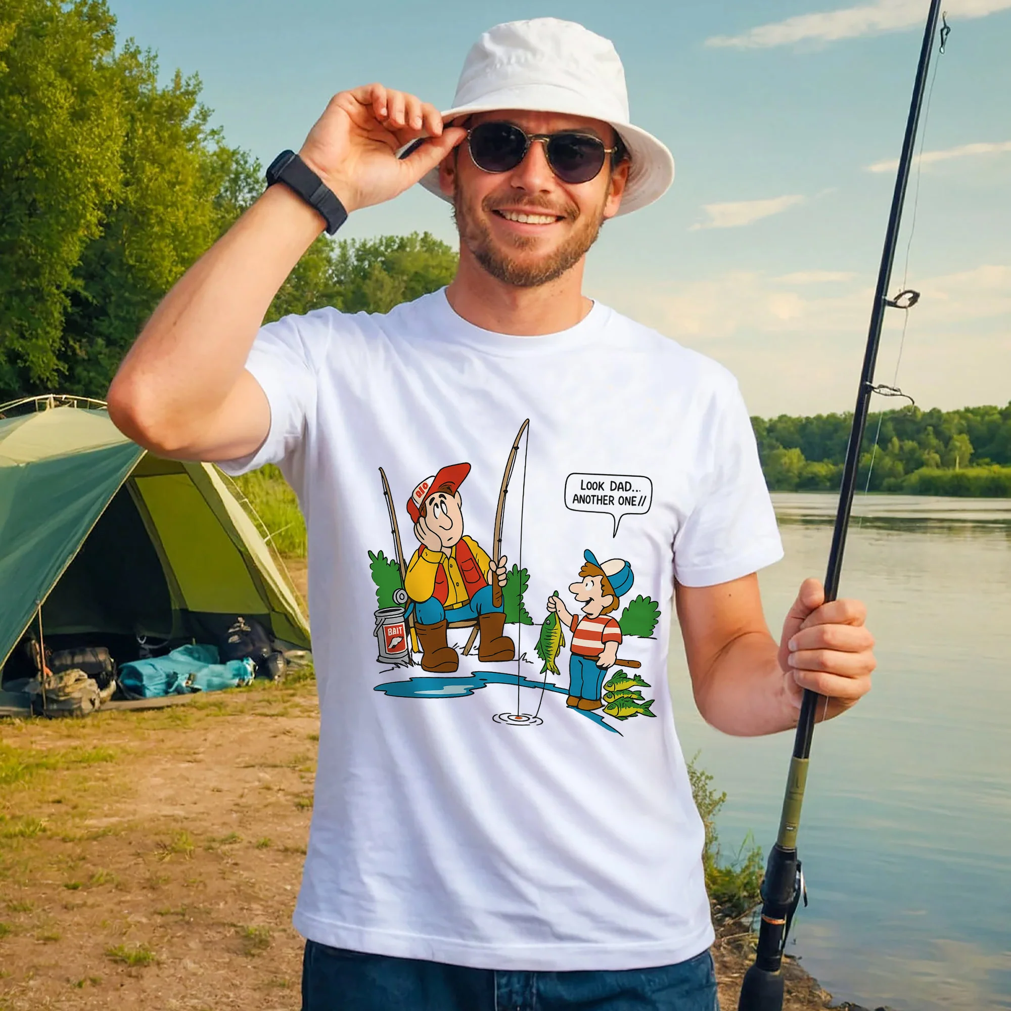 Look Dad Another One Fishing Shirt �C Funny Father Son Angler Tee �C Cute Fisherman Gift �C White �C Up To 5XL