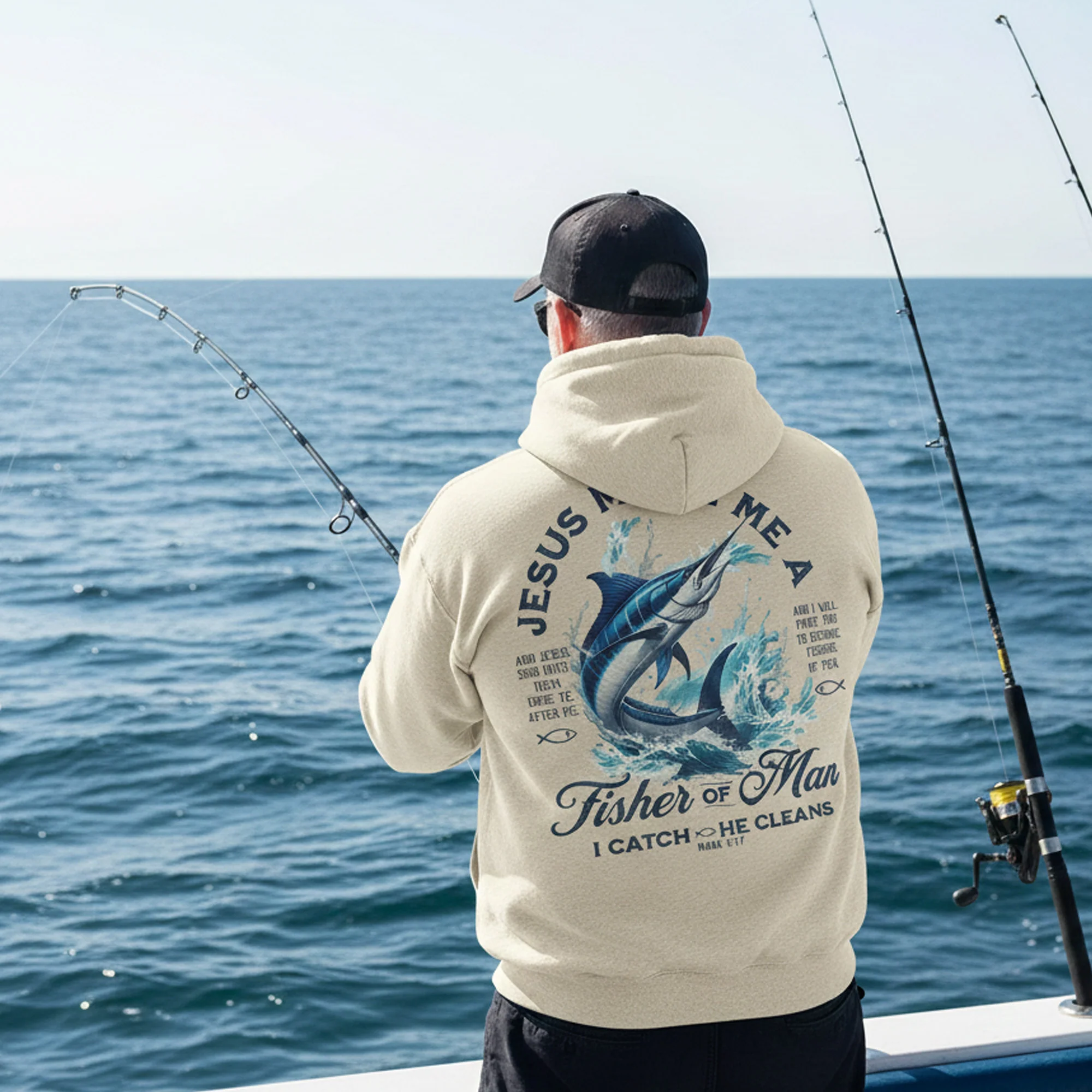 Jesus Made Me a Fisher of Man Hoodie �C Christian Fishing Hoodie for Men