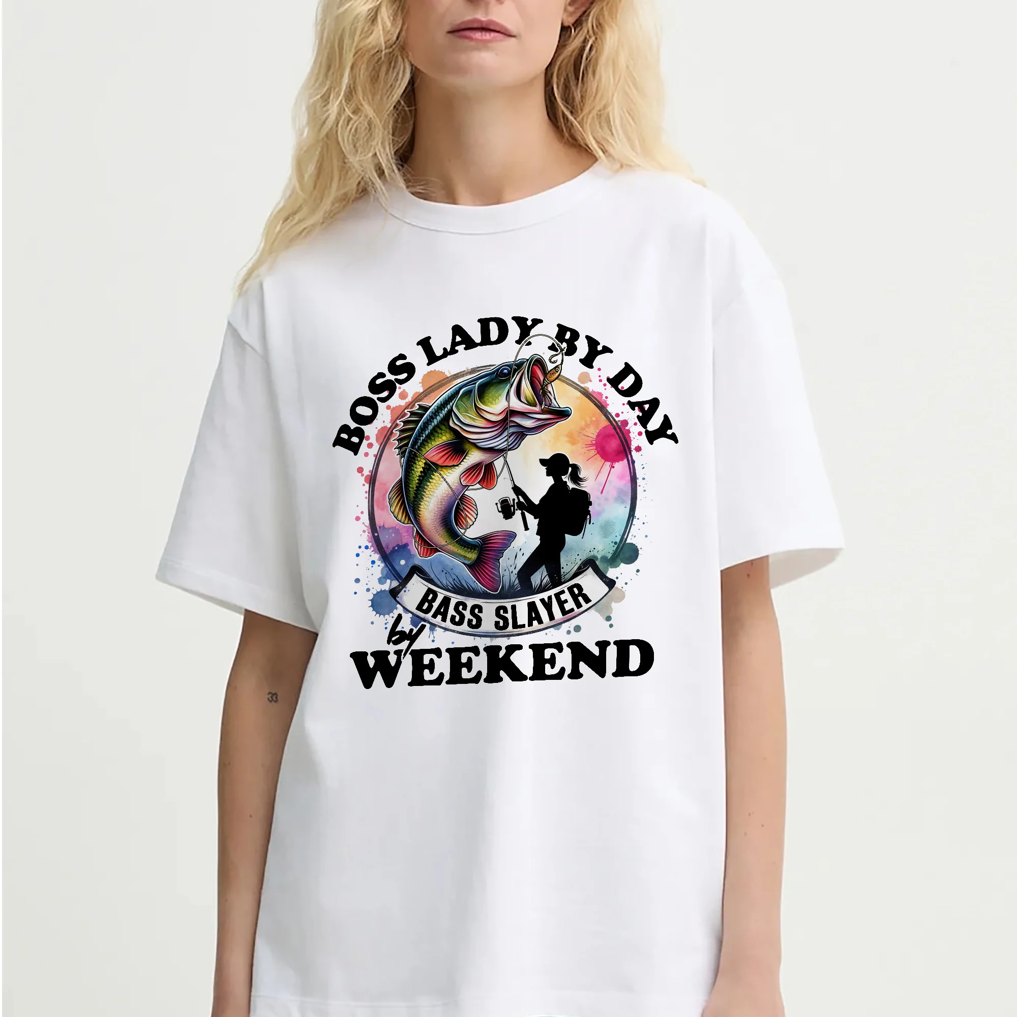 Boss Lady By Day Bass Slayer By Weekend Shirt �C Funny Women��s Fishing Tee �C Lady Angler Humor Gift �C White �C Up To 5XL