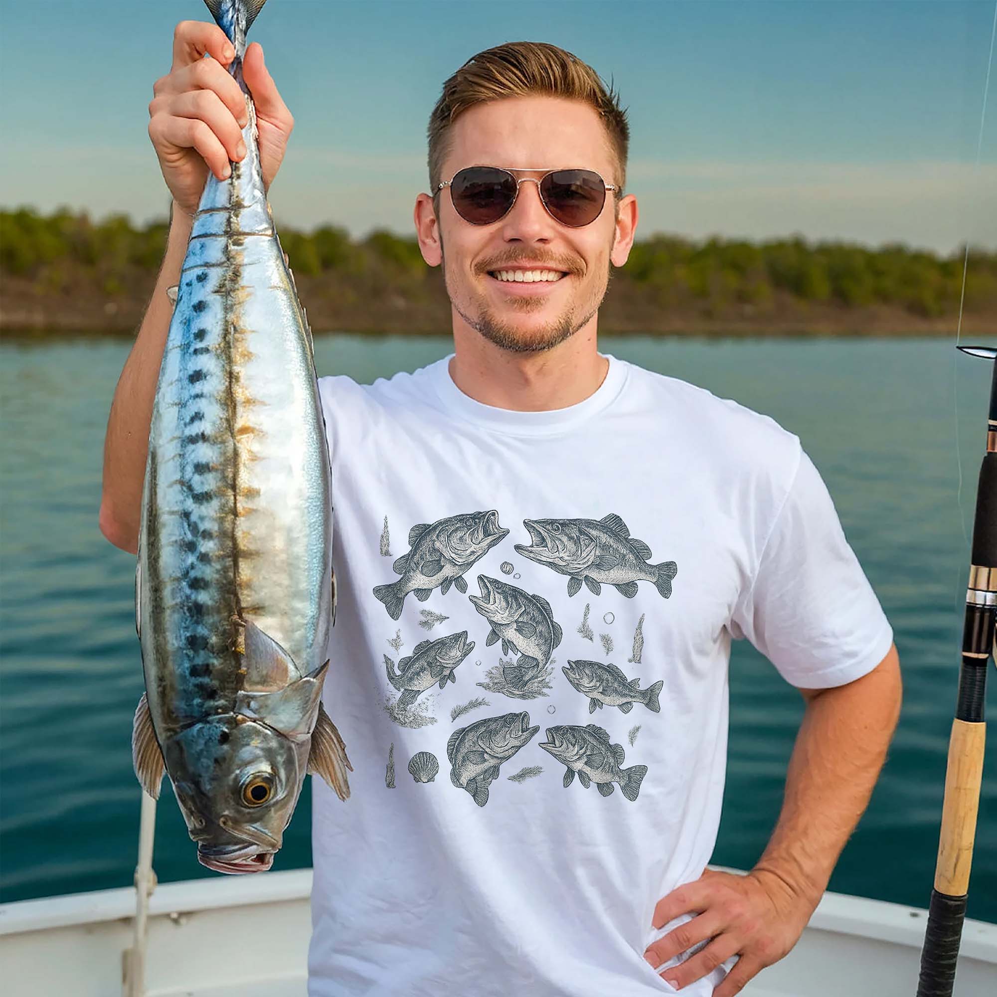 Fishing Shirt �C Fish Species Chart Graphic Tee �C Educational Angler T-Shirt �C White�C Up To 5XL